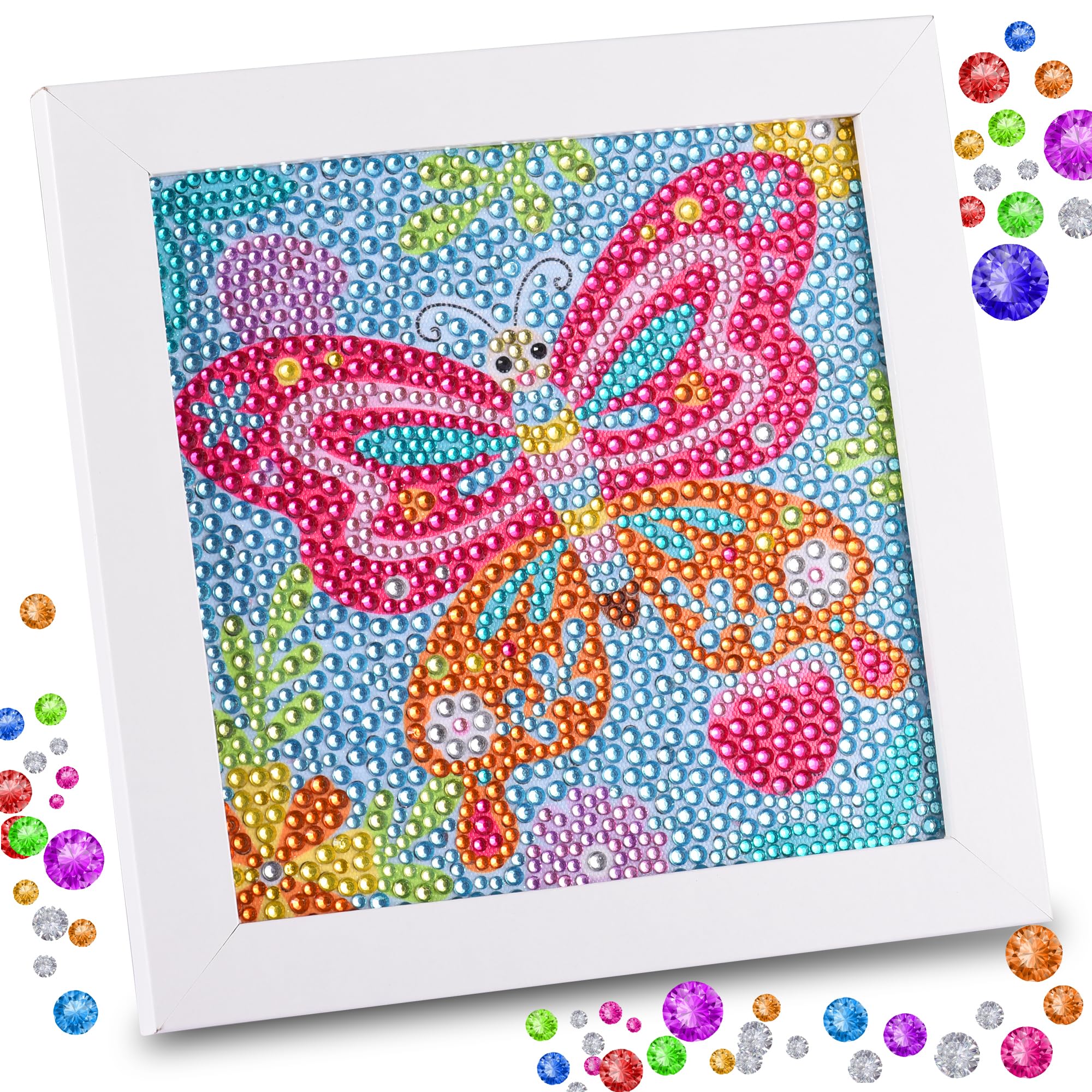 ZALIAFEI Butterfly Diamond Art Kits for Kids, Gem Art for Holiday, Gem Art Kits for Girls Birthday Gift, Arts and Crafts for Ages 8 10 12