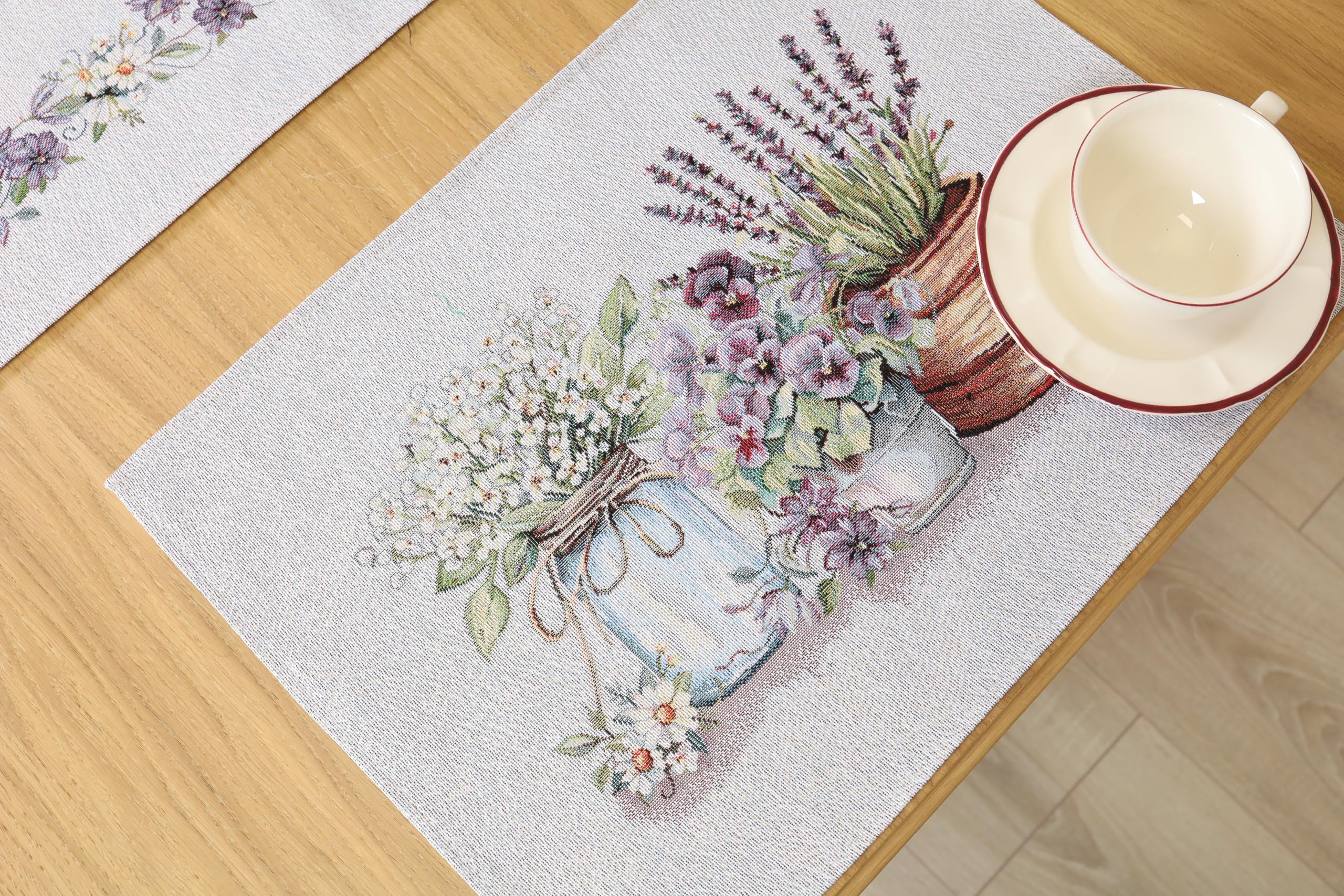 Juego de 8 manteles individuales lavables, 35 x 45 cm, manteles individuales de tela 100 % jacquard, posavasos reutilizables de alta calidad para bodas, cumpleaños, cocinas, cafés, armonía de lavanda