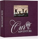 Lanpn Photo Album Scrapbook 12x12, OUR ADVENTURE Linen Cover Window Balloon Design Top Load 3 Ring Folder Binder Travel Photobook Photo Book 12 x 12 inch with 30 Plastic Sleeves 60 Pages (Blue)