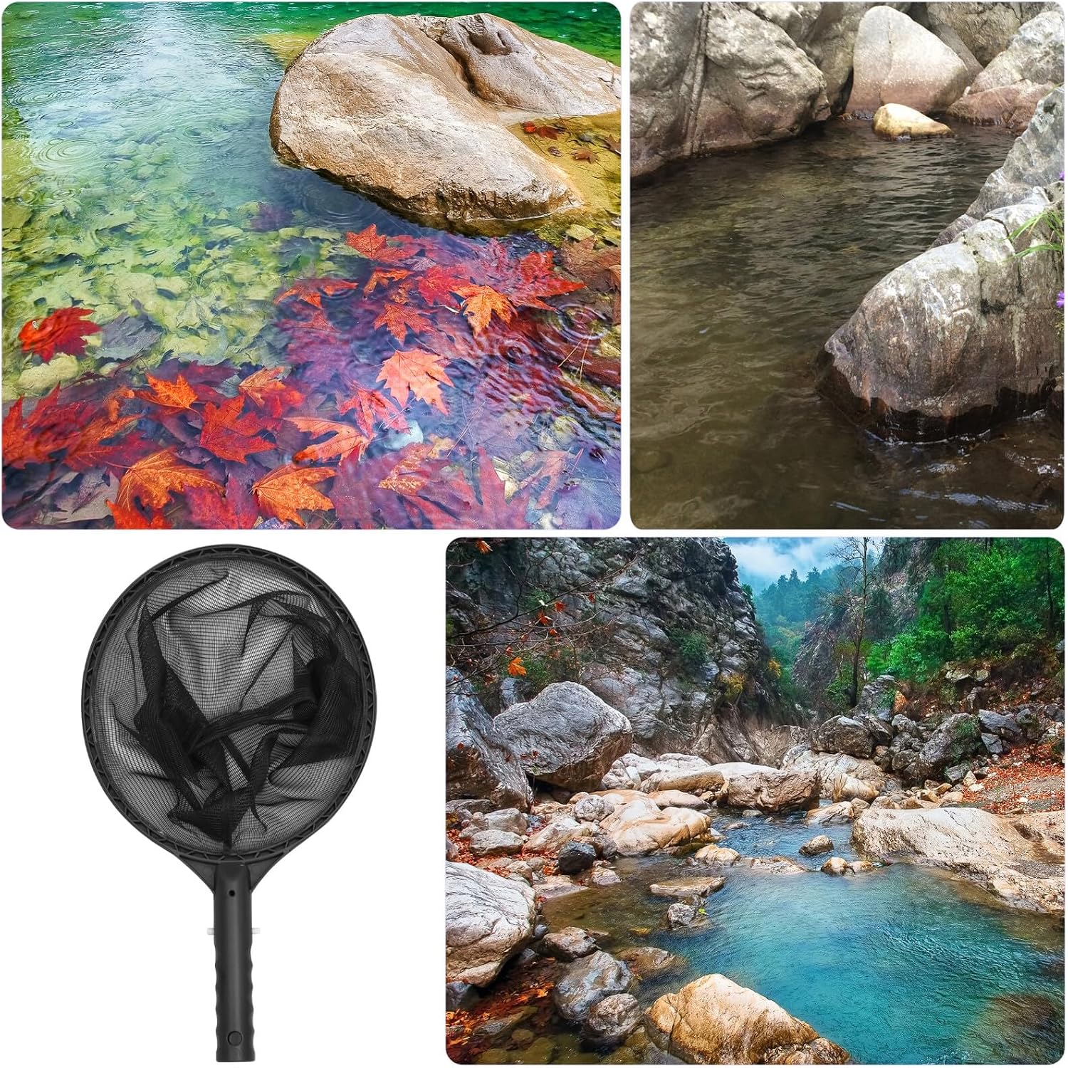 Pool Skimmer Net and Leaf Rake Tool with Fine Mesh Frame for Swimming Pool Cleaning Lightweight Plastic Deep Water Net
