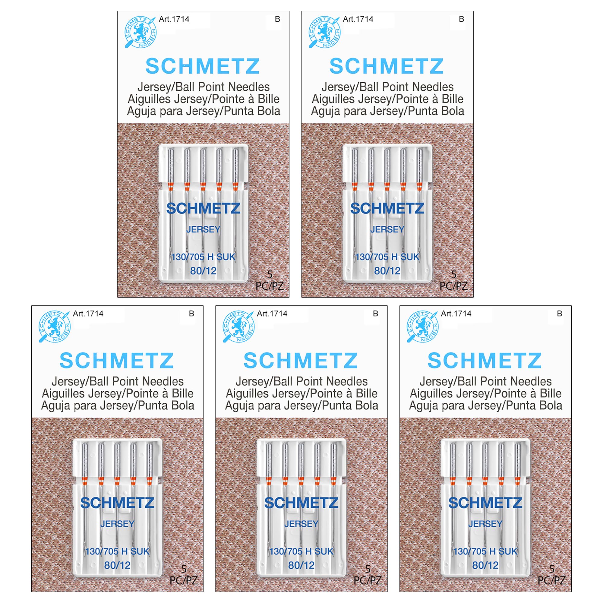 SCHMETZ Jersey Ball Point Sewing Machine Needles – Stretch Knit & Universal Supplies, Size 80/12, 5-Needle Cards, Pack of 1