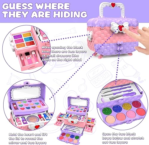 Miniatura 2 de Kit de maquillaje infantil de 54 piezas para niñas, juego de cosméticos lavables de princesa, juguetes con espejo, no tóxico y seguro, regalos de