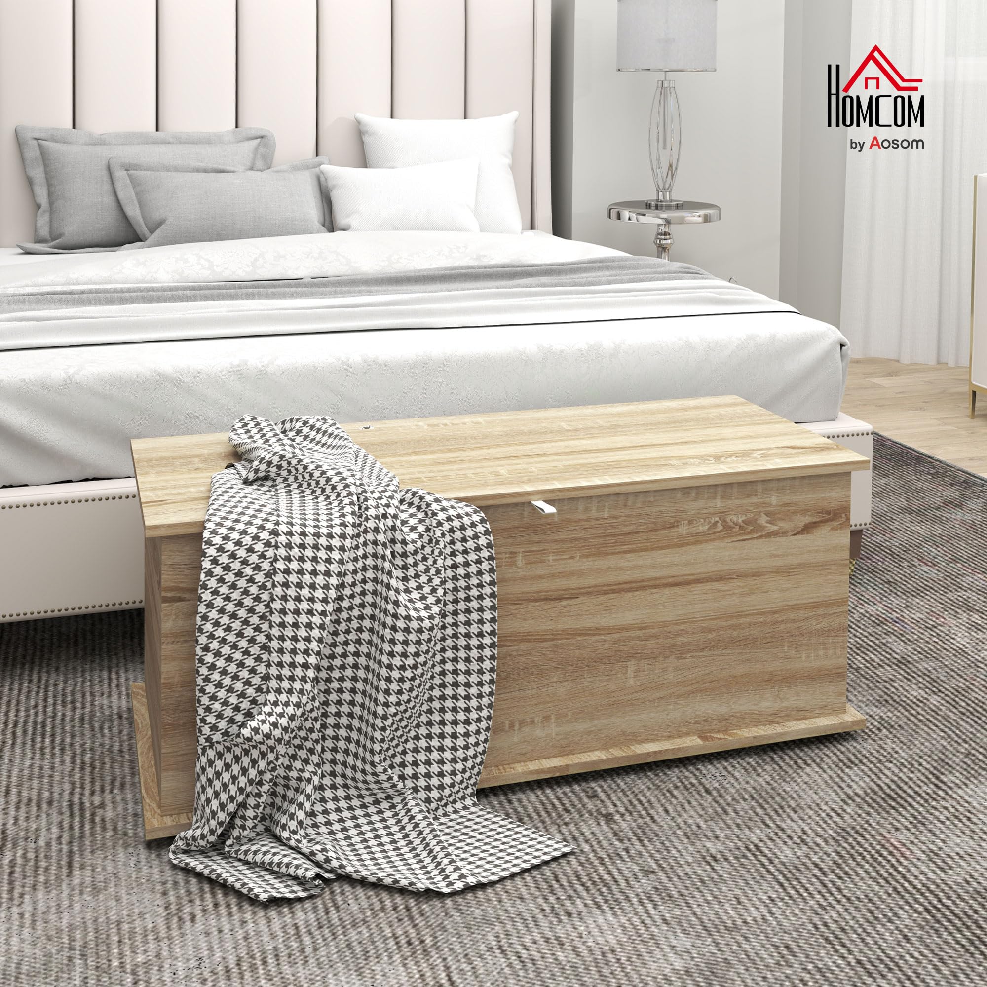 HOMCOM Cassapanca portaoggetti con coperchio pieghevole e cerniere di sicurezza, panchina scarpe, mobili da ingresso, corridoio, camera da letto, soggiorno, 100 x 40 x 40 cm, effetto legno naturale