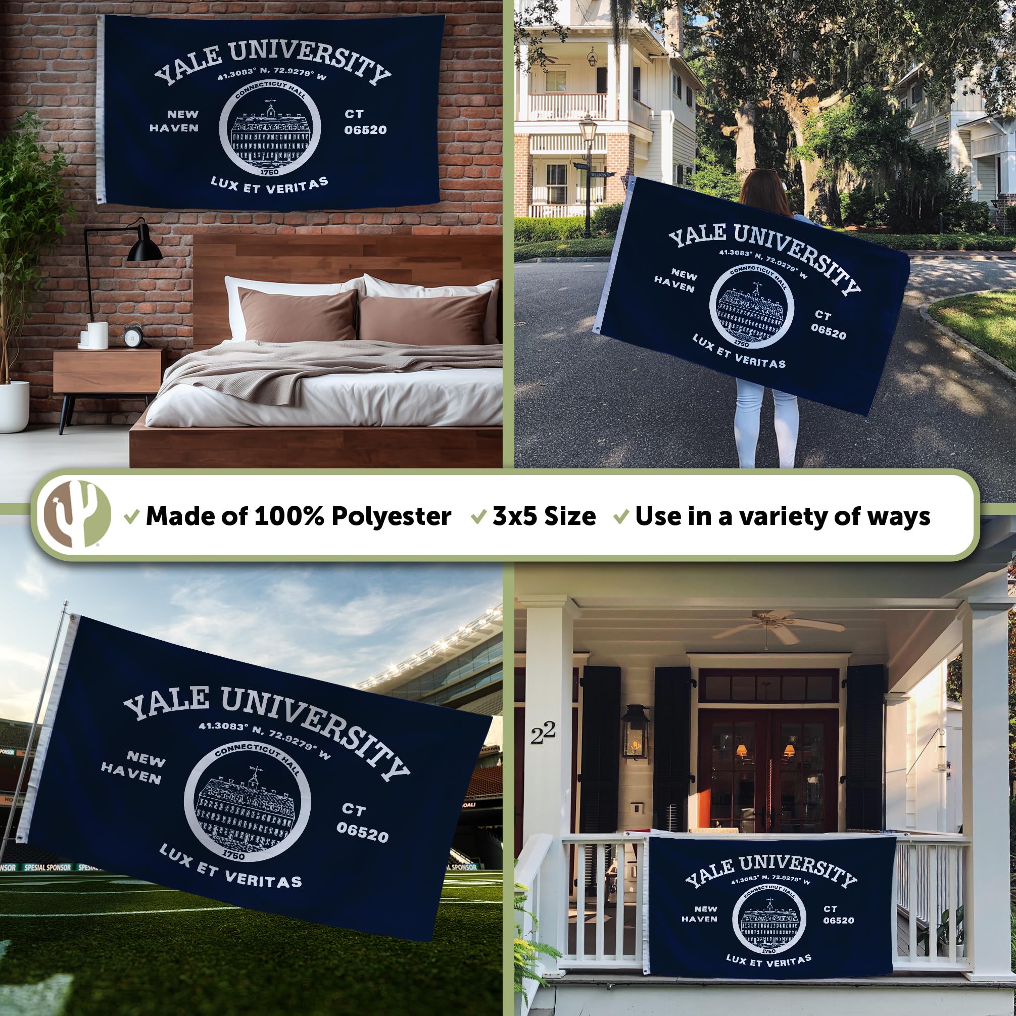 Yale Universität Flagge Von Desert Cactus – 90x152 Cm, Aus Robustem Polyester Für Drinnen & Draußen