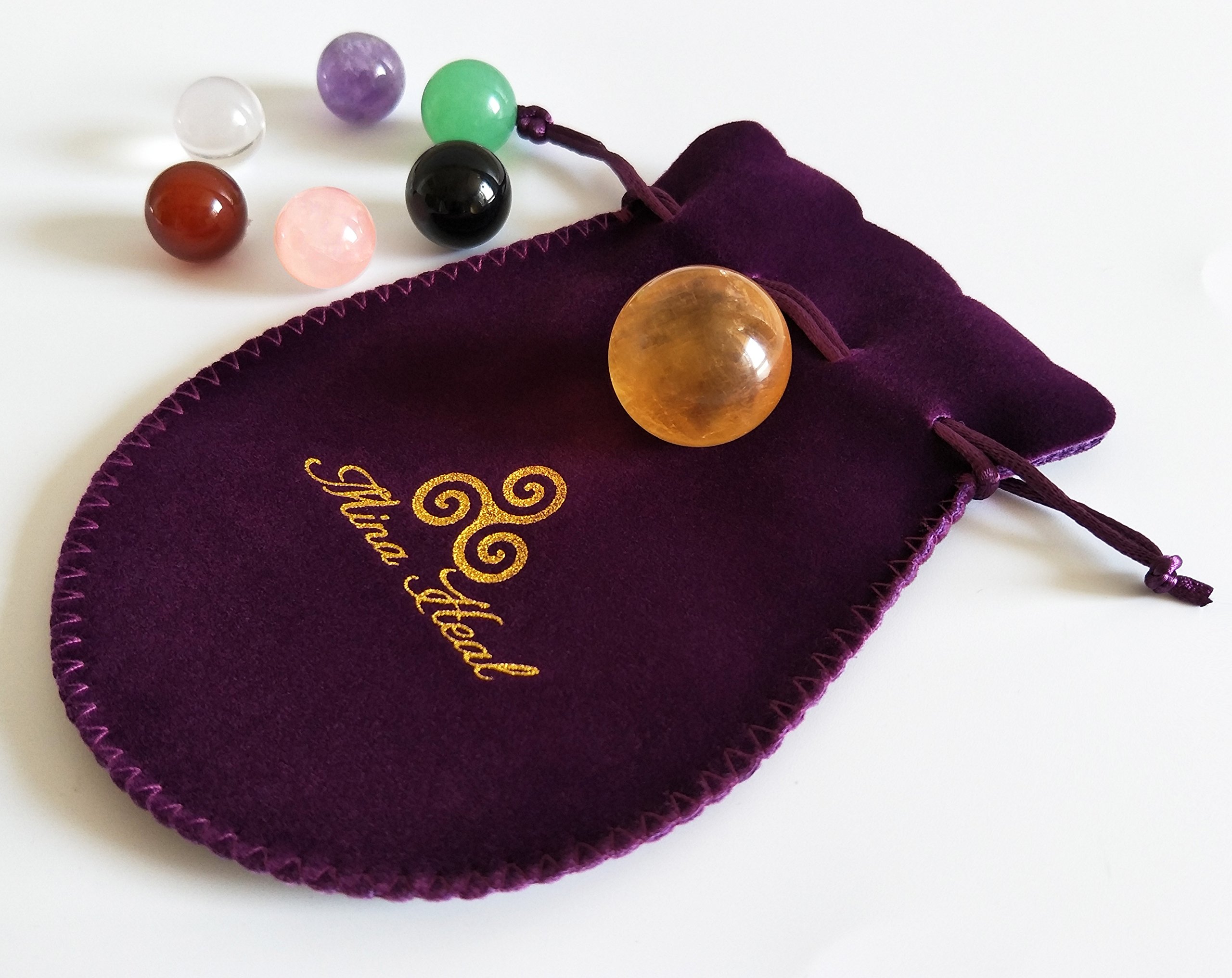 Set di 7 sfere in cristallo naturale realizzate in calcite gialla, ossidiana nera, quarzo rosa, quarzo chiaro, avventurina verde, ametista e agata rossa, pietre per chakra e fengshui