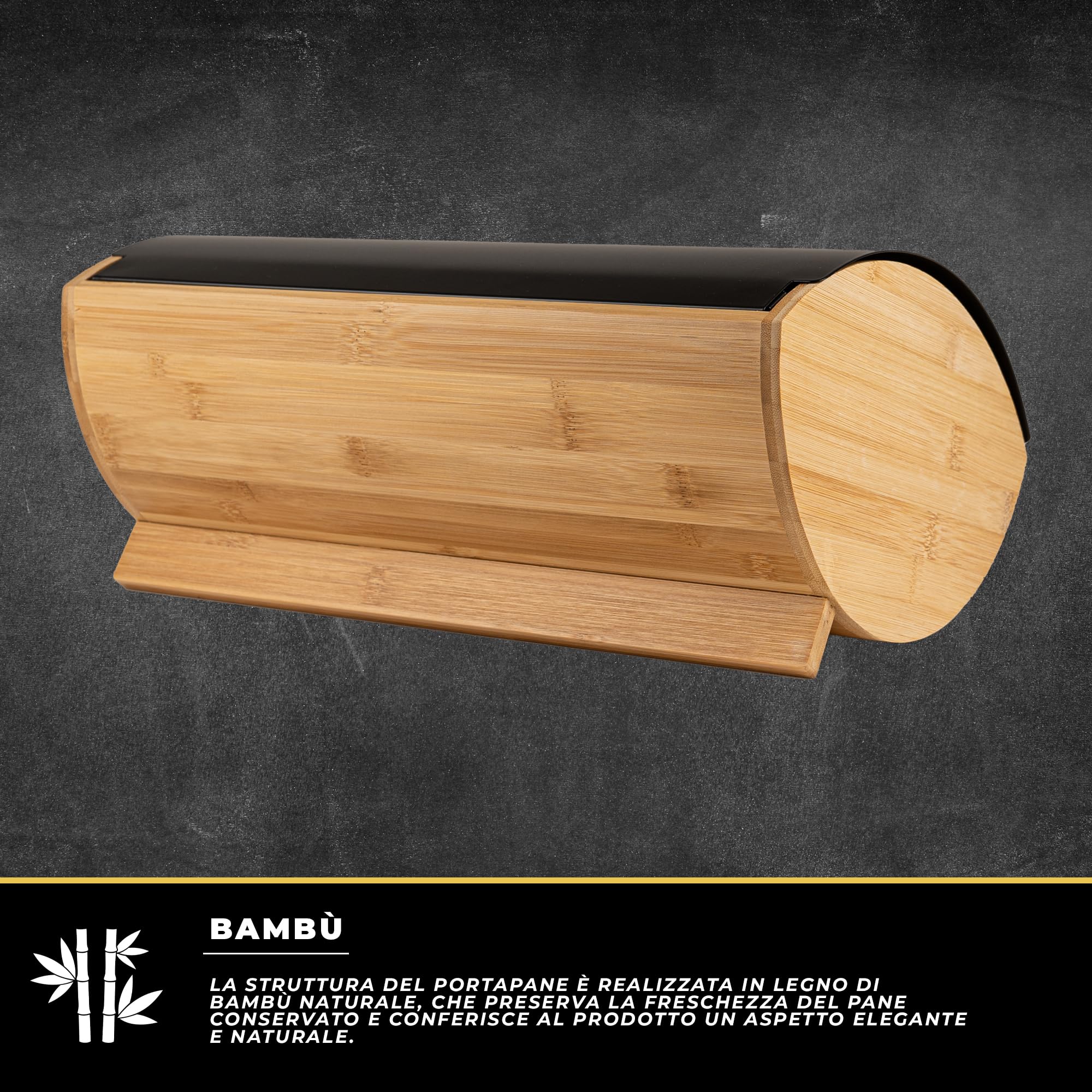 KARL HAUSMANN Porta Pane da Cucina con Coperchio - Nero Portapane Bambu - Moderno Contenitore per il Pane - Scatola Portapane in Metallo - Cassetta Portapane - Bread Box - 35 x 25 x 15,5 cm