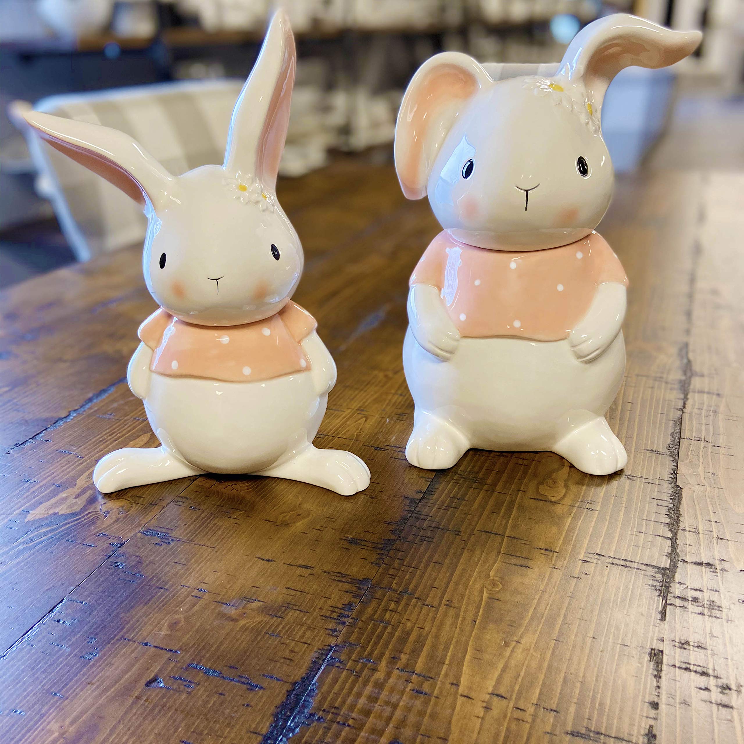 10 Strawberry Street Polka Dot Large Bunny Canister, Pink/White