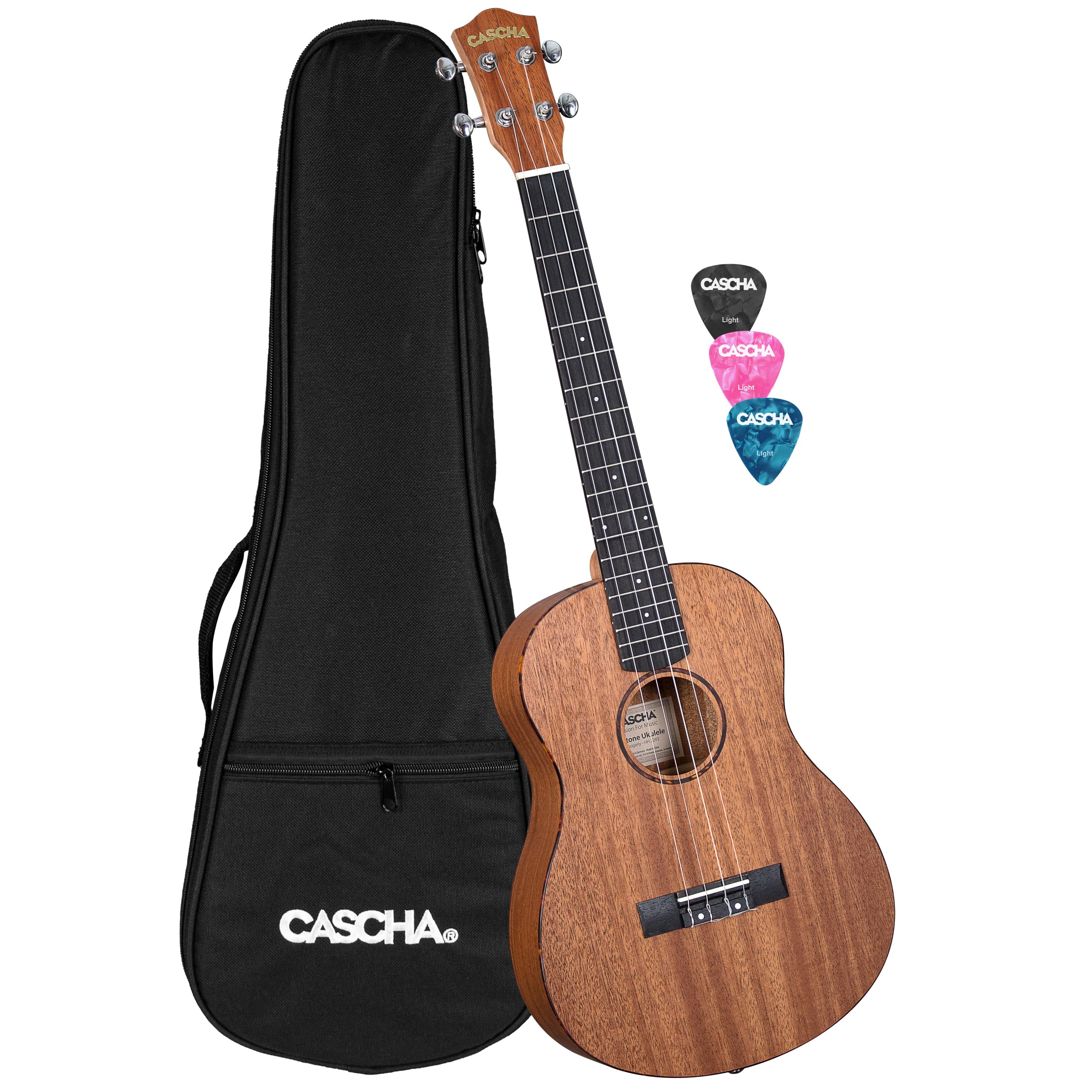 Baritone Ukulele Mahogany mit Aquila Saiten, Gurtpins, gepolsterte Tasche & 3 Plektren