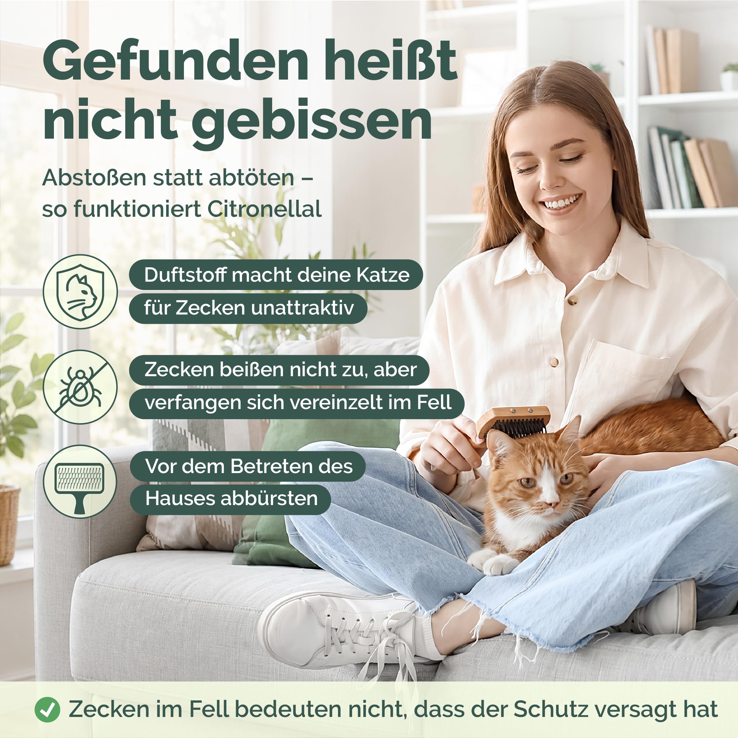 Zeckenschutz für Katzen - Spot-On mit Repellent-Wirkung (Duftstoff) gegen Zecken & Flöhe - 5 Ampullen für 10 Wochen - Für Katzen ab 2 Monaten ohne synthetische Insektizide - Made in Germany