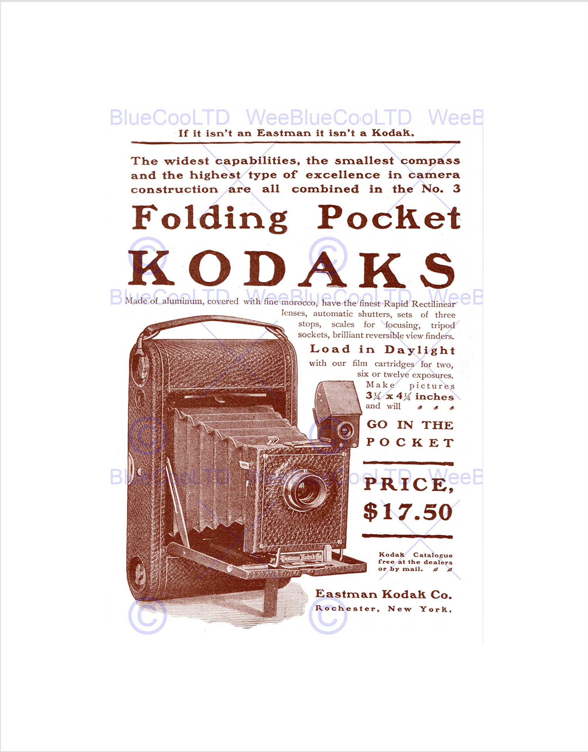 Wee Blue Coo Ad Vintage Camera Pocket Eastman Rochester New York Wall Art Print