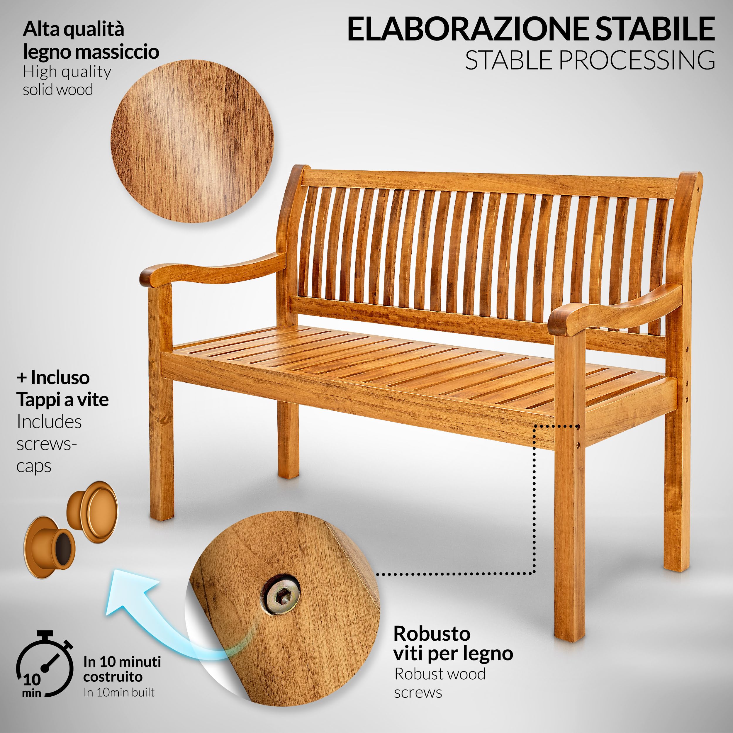 tillvex Panchina da Giardino 150 cm con Copertura in Legno Resistente alle Intemperie per 3-4 Persone | Panchina Peso Massimo 320 kg | Panca in Legno per Balcone, Terrazza & Giardino