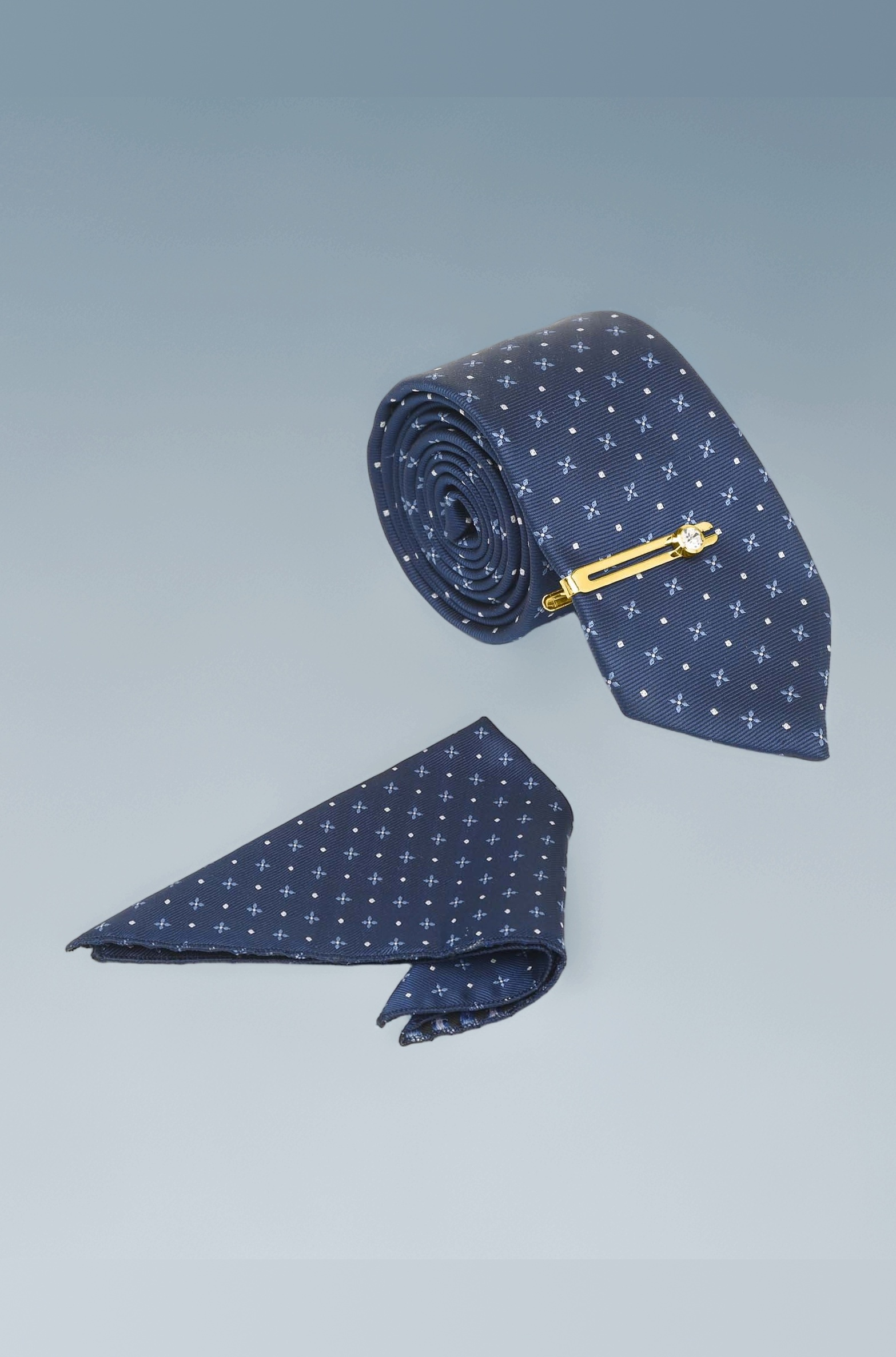 Mens Woven Premium Silk Necktie With Pocket Square and Golden Tie Pin (TEGP)