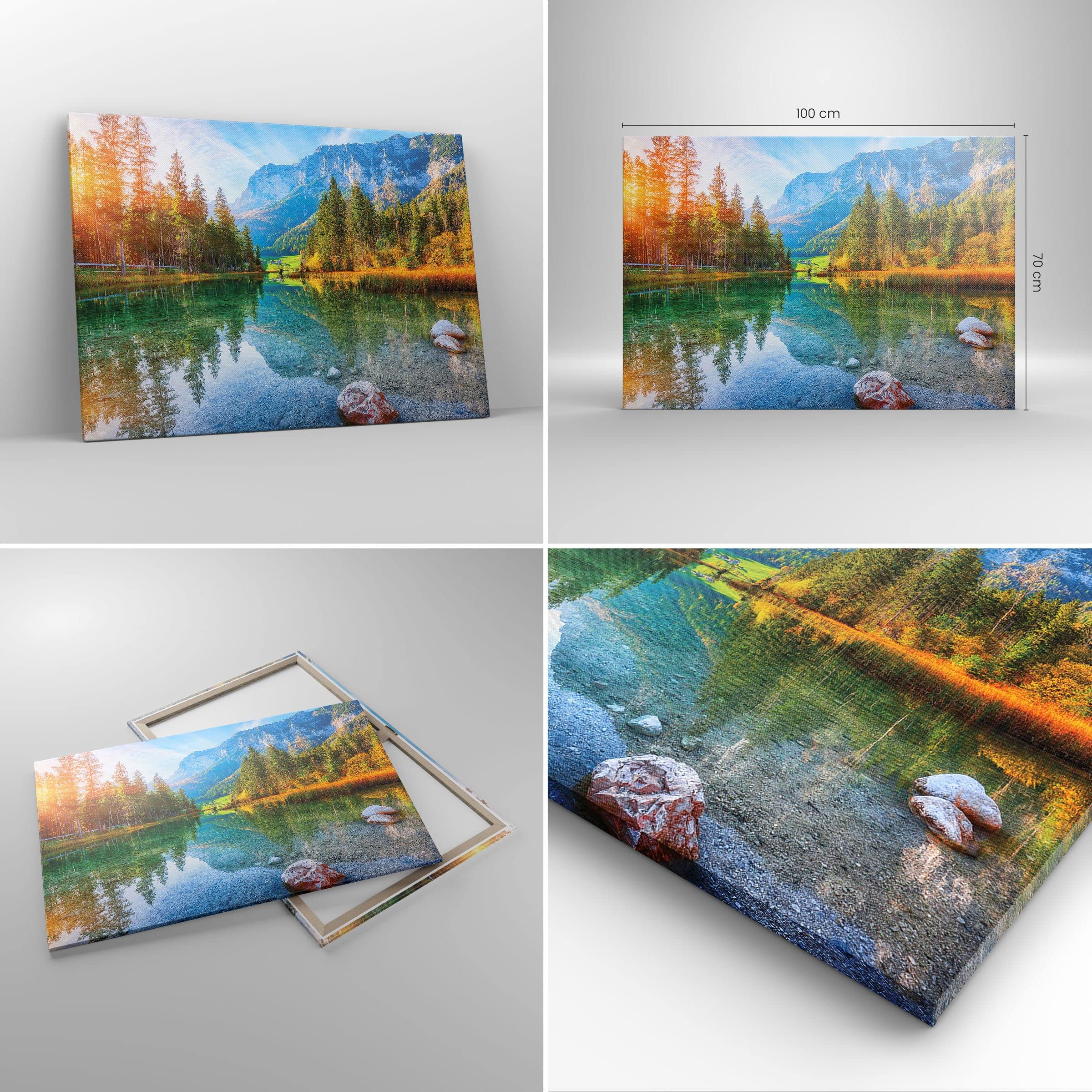 Quadro Su Tela Paesaggio Naturale 100x70 Cm, Stampa Di Fiume Con Laminato Antiuva E Telai In Legno, Decorazione Moderna Per Soggiorno E Cucina