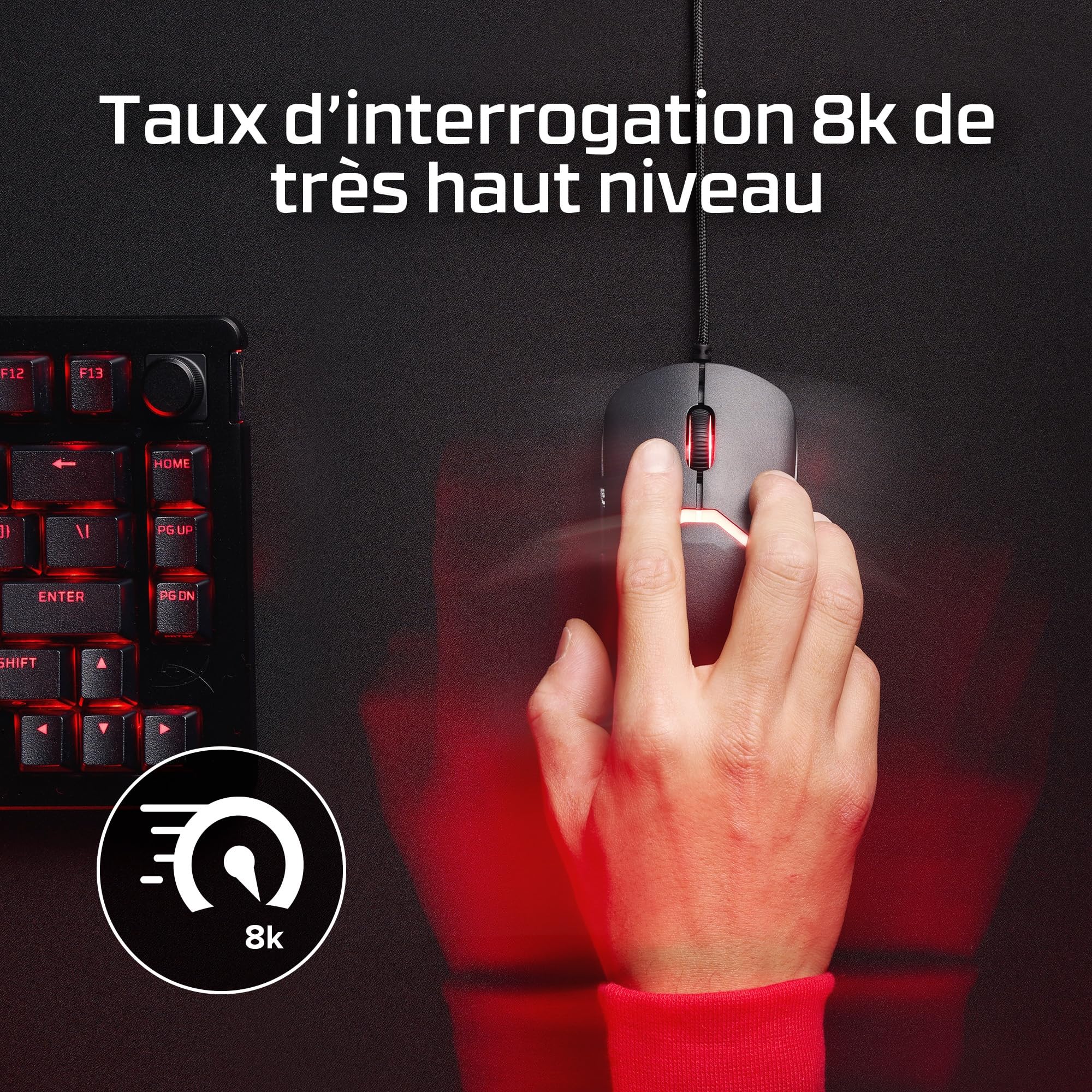 HyperX Pulsefire Saga, Souris Gaming Filaire Ultra-légère modulable de 69g, capteur Optique HyperX 26K jusqu'à 26 000 DPI, taux d'interrogation 8 000 Hz, Cordon Hyperflex 2, RGB, Noir