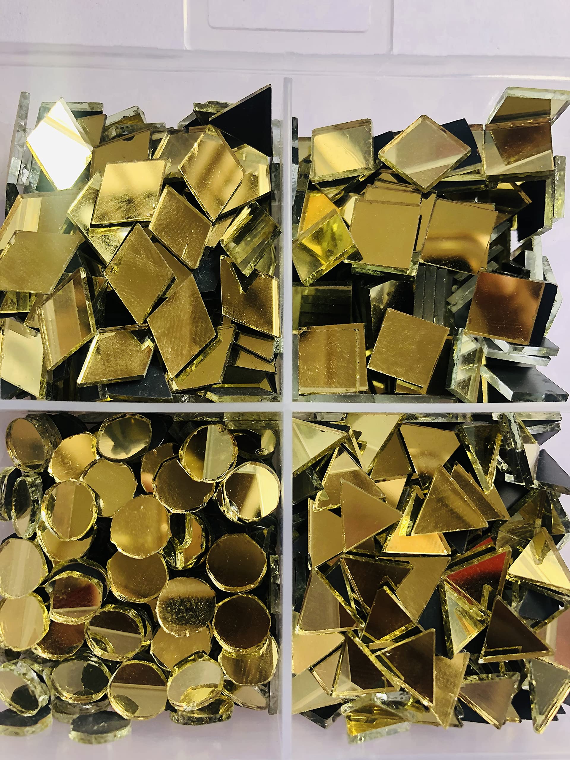 Mix Mirror kit for Jewellery Making,Other Craft Work Like Project & lippan Art, mud Work[Free Fabric Glue] (COM(Total-400 piece-100 Piece of Each Shape) BO of 4- Golden)