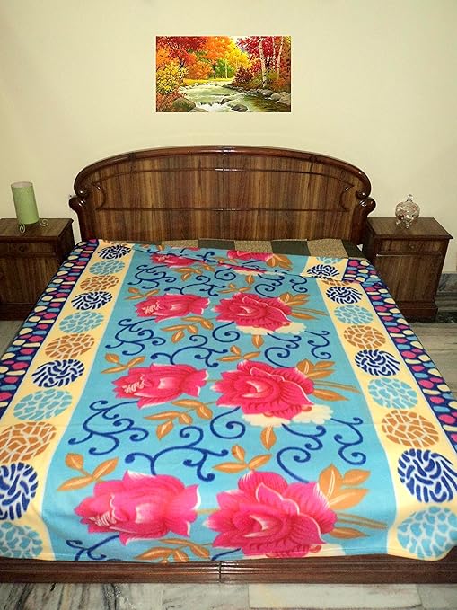 Buy Design Villa Blue Color Double Bed Blanket Cum Woolen Bed Sheet