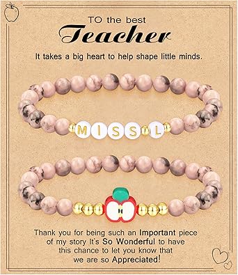 Teacher Appreciation Gifts for Women,Teacher Must Haves Initial Bracelet Mrs Miss End of Year Teacher Gifts Thank You for Helping Me Grow Music Math Science Teachers Bracelets Retirement 2 Set Jewelry