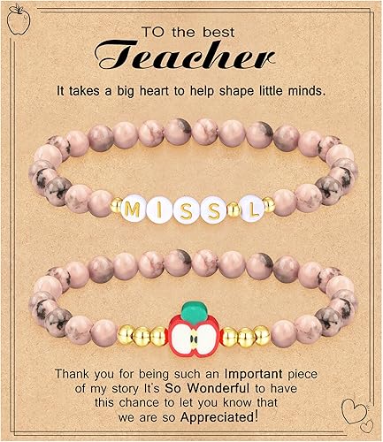 Teacher Appreciation Gifts for Women,Teacher Must Haves Initial Bracelet Mrs Miss End of Year Teacher Gifts Thank You for Helping Me Grow Music Math Science Teachers Bracelets Retirement 2 Set Jewelry