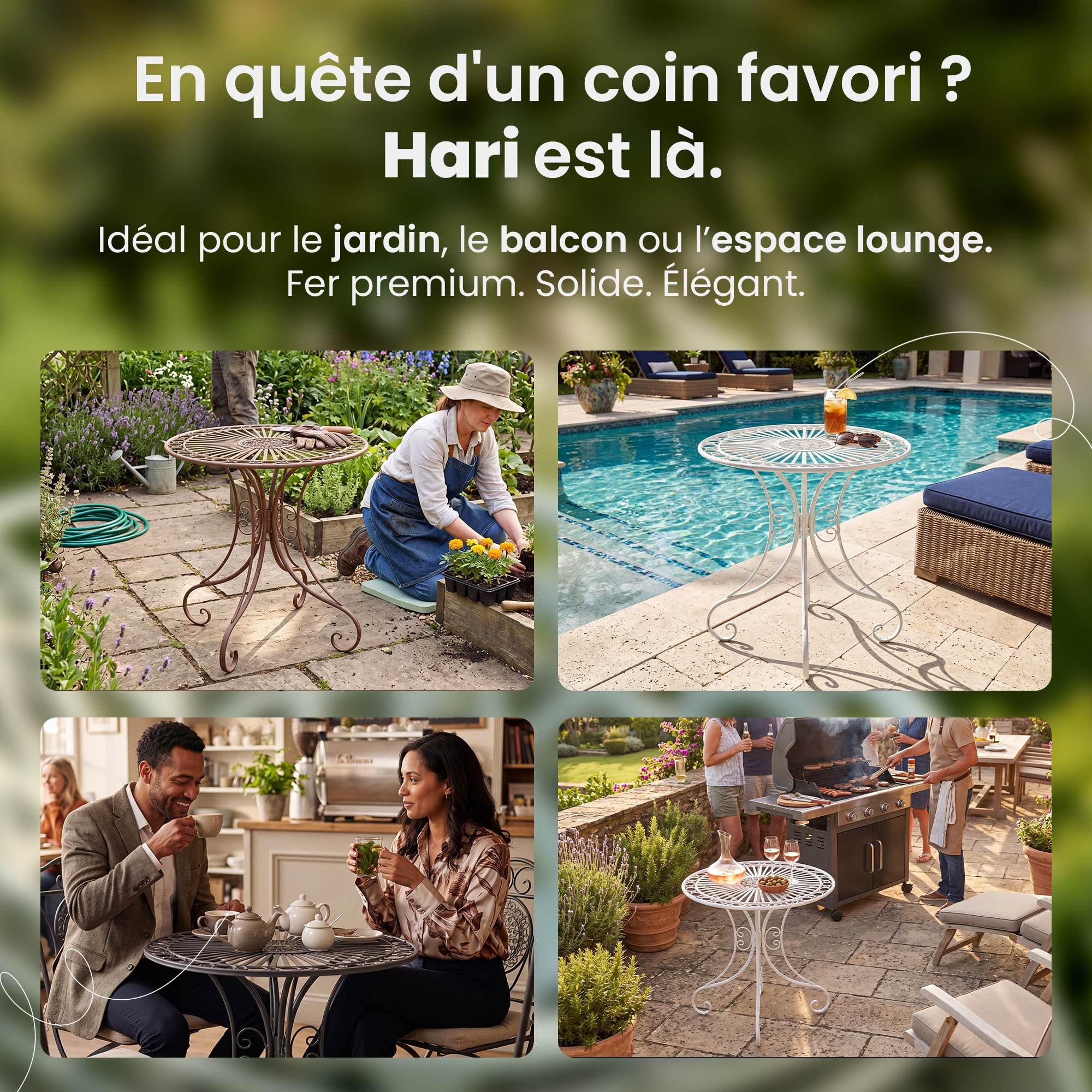 CLP Table de Jardin en Fer forgé Hari I Table de terrasse au Style Antique I Table Jardin en Fer avec Un Diamètre de Ø 70 cm, Couleur:Blanc Antique