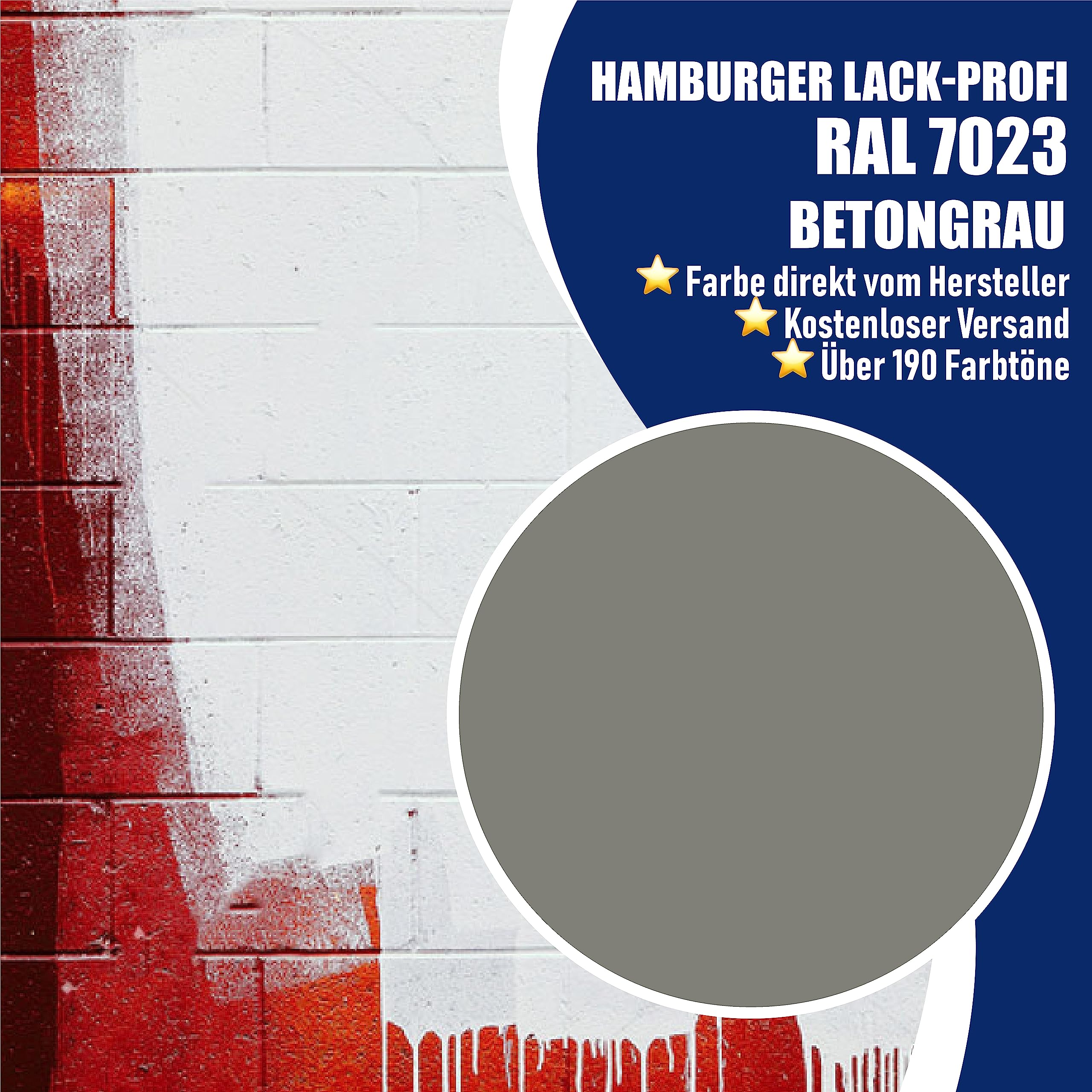 Hamburger Lack-Profi Betonfarbe SEIDENMATT Betongrau RAL 7023 Grau Bodenfarbe Bodenbeschichtung Betonbeschichtung Fassadenfarbe (2,5 L)
