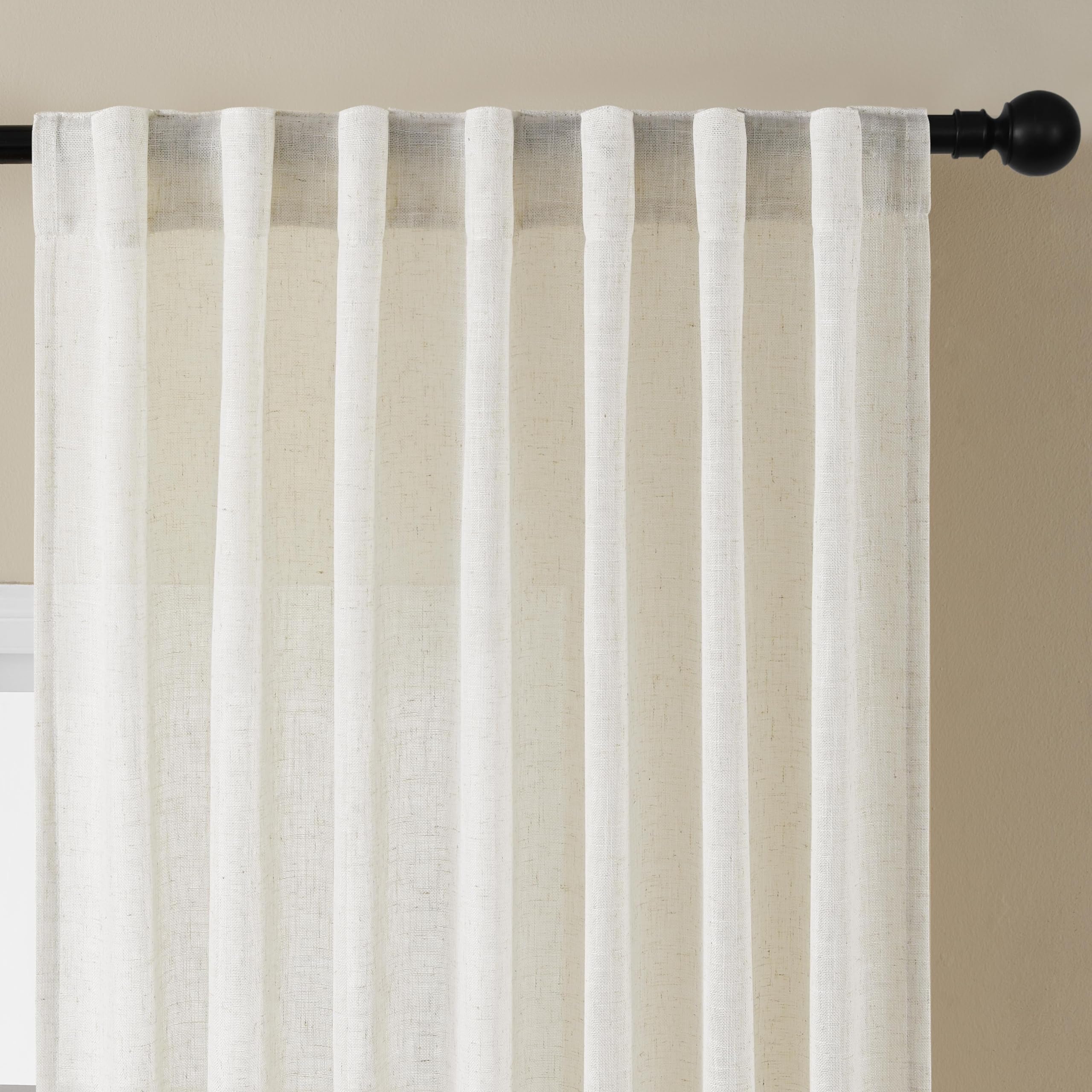 Joydeco Light Filtering Curtains 72 Inch Length for Bedroom Linen Curtains 72 Inch Length 2 Panels Set for Living Room,White Semi Sheer Curtains 72 Inches Long with Rod Pockets - Image 4