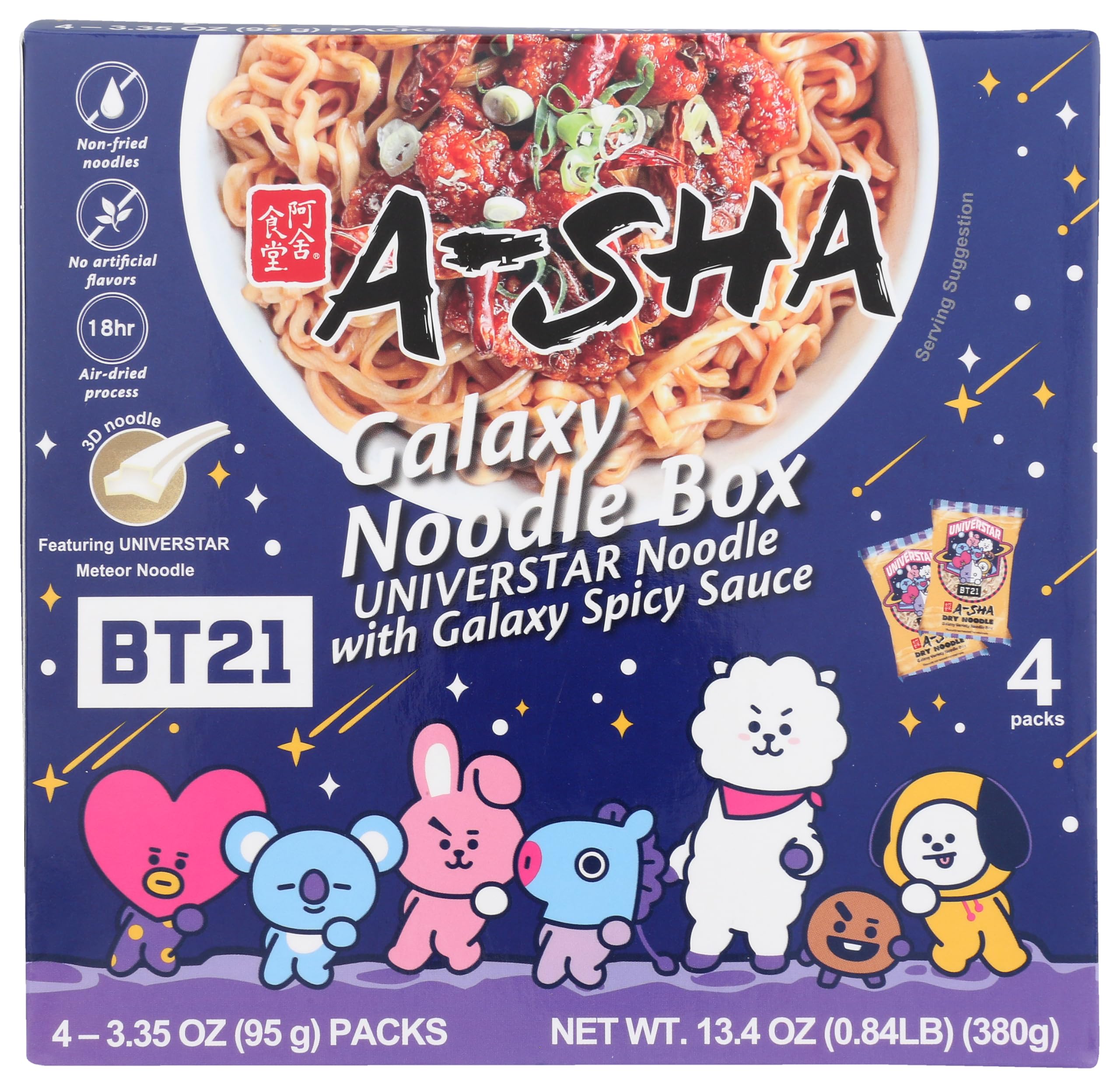 A-Sha Galaxy Noodles with Spicy Sauce 4pk, 13.4 OZ