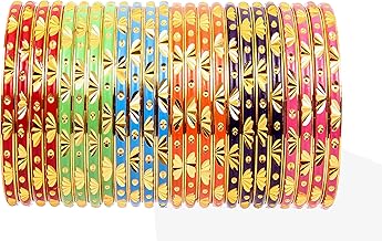 Swara Creations Metal Bangles Kadas | Multicolor with Golden Design for Daily Use,office use for Women and Girls | Sounds The Same As Glass Bangles | Glossy Finish|combo set