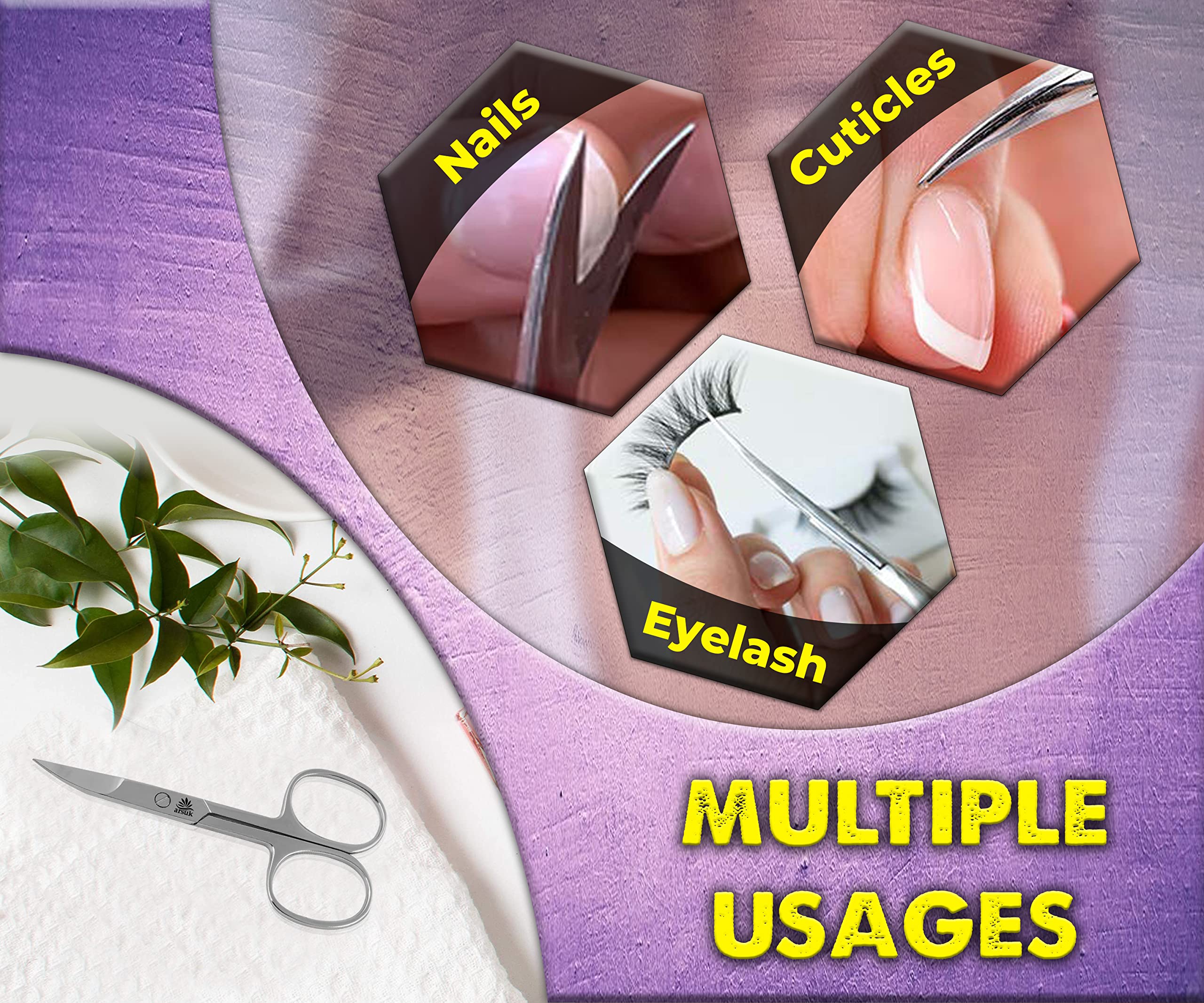 ARSUK Ciseaux à ongles incurvés pour enlever les ongles des doigts et des orteils - Ciseaux à sourcils en acier inoxydable de qualité supérieure pointus