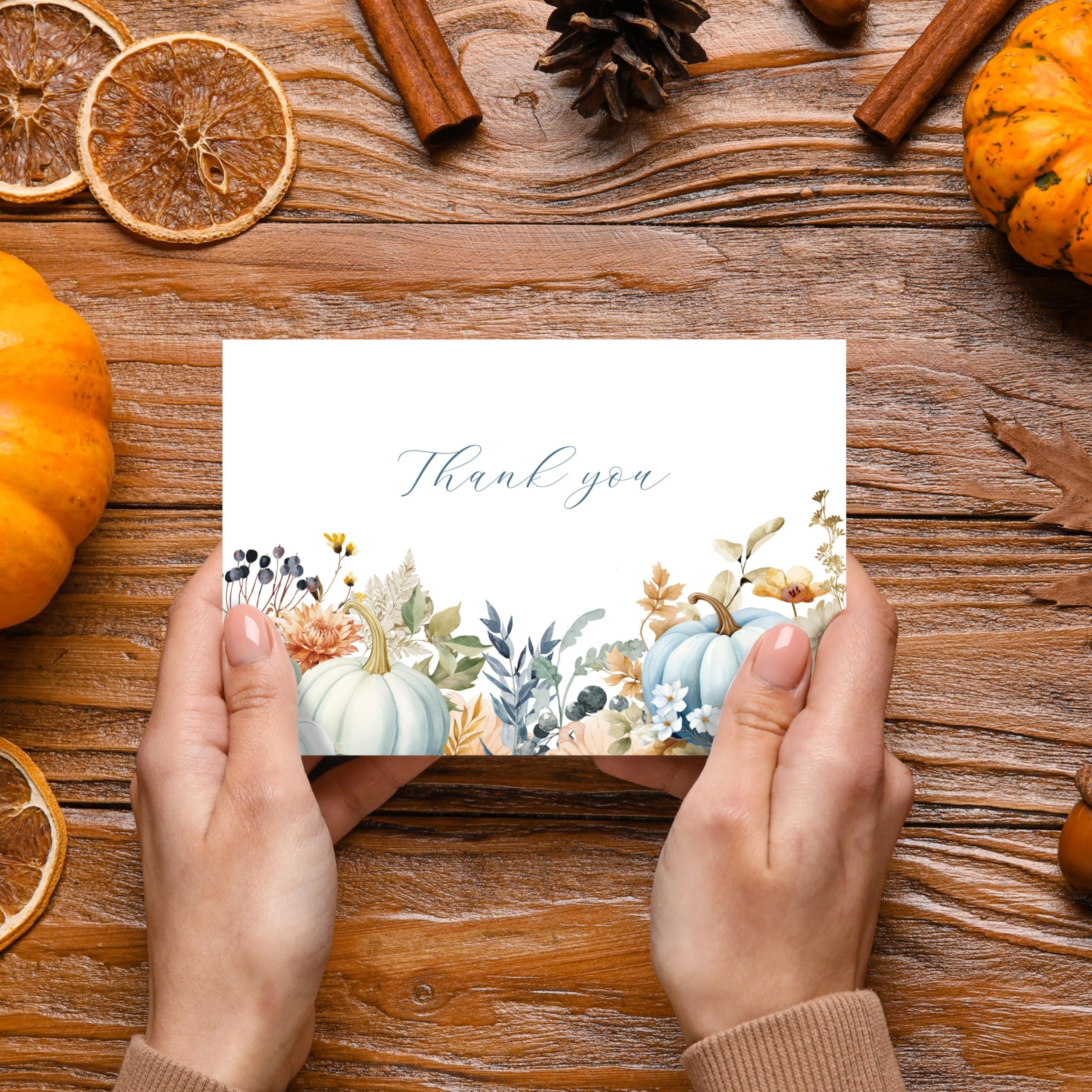 Gooji Tarjetas de agradecimiento de calabaza de otoño con sobres, tarjetas de agradecimiento florales (paquete de 20 unidades) Boho Baby Shower despedida de soltera, bodas, pequeñas empresas, Acción
