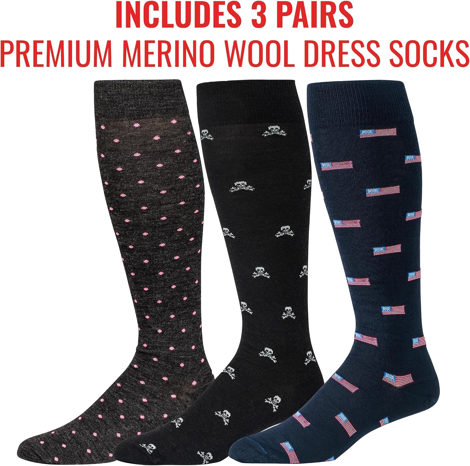 BoardroomSocks Merino Wool Over-the-Calf Patterned Socks, Dress Socks for Men
