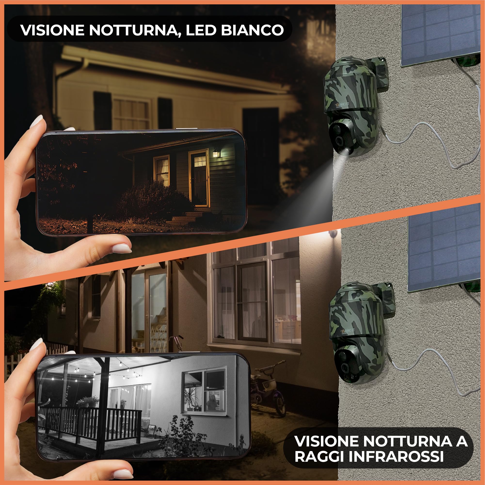 Technaxx Telecamera PT 4G da esterno con pannello solare 5W, 4MP, PIR, PTZ 360°, IP65 TX-290