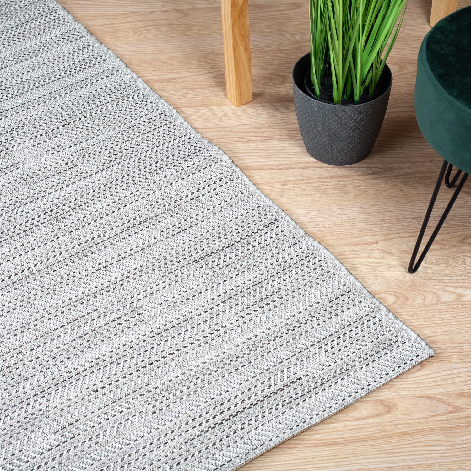 DomDeco In- & Outdoor Teppich UMAR mit Flachgewebe - wetterfest & robust für Garten/Terrasse/Balkon oder Innenräume, aus Kunstfaser, Grau in 160x230cm