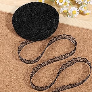 Rollo de cinta de encaje negro de 30 yardas de 0.6 pulgadas de ancho, tela de flores para decoración de bodas, ramo y embalaje de regalo