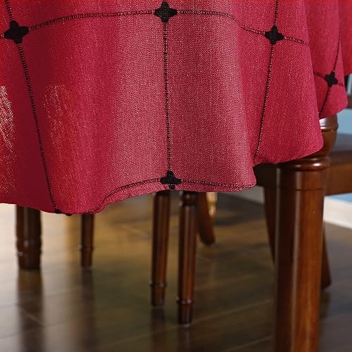 Miniatura 5 de Mantel ovalado de celosía con bordado rústico de tela de lino de algodón a cuadros rojos para cocina, comedor, fiesta, decoración de mesa, 53 x 72