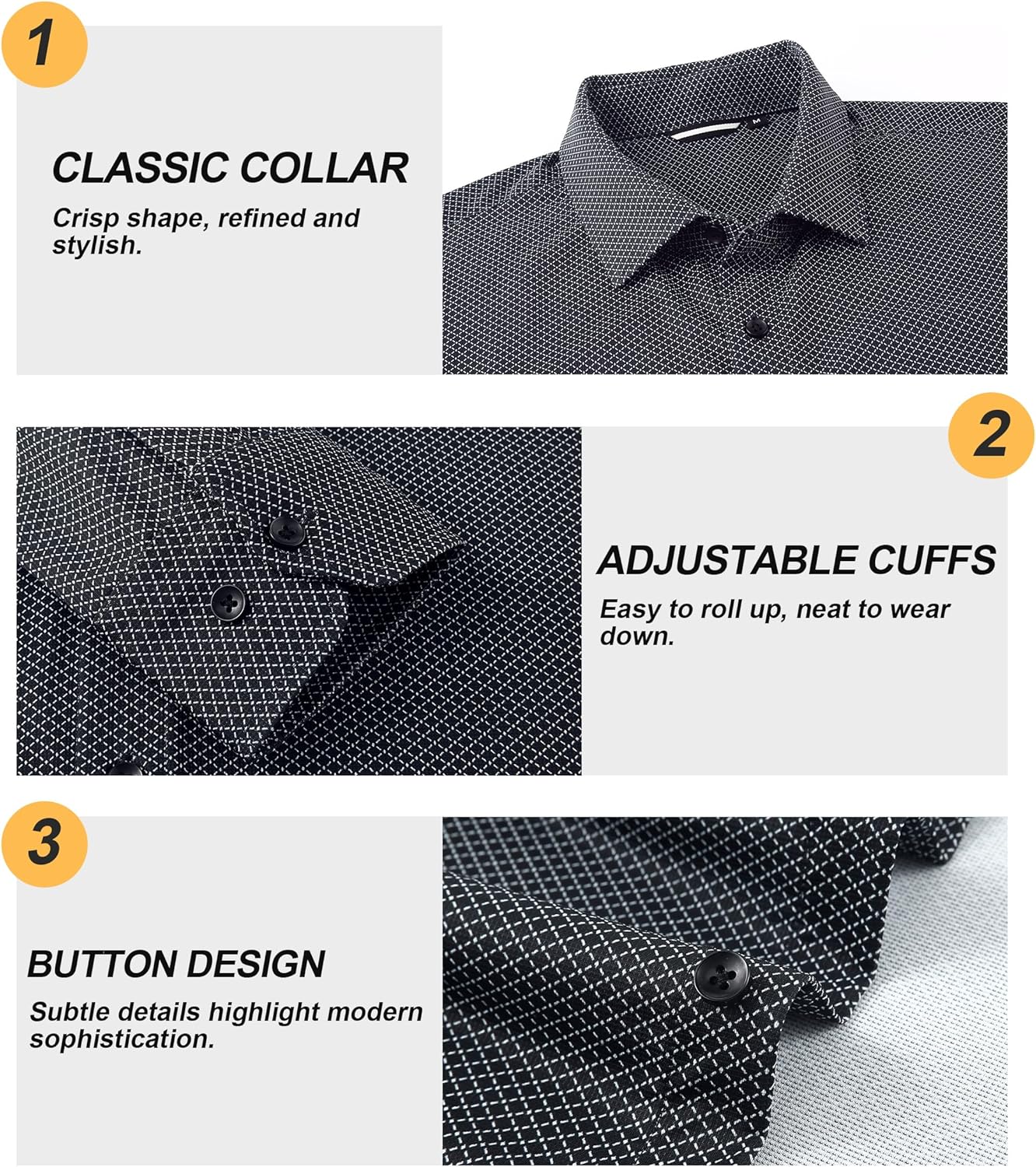 Damipow Mens 8-Way Stretch Dress Shirts Wrinkle Free Button Down Shirts Long Sleeve Knit Jacquard Business Casual Shirt - Image 5