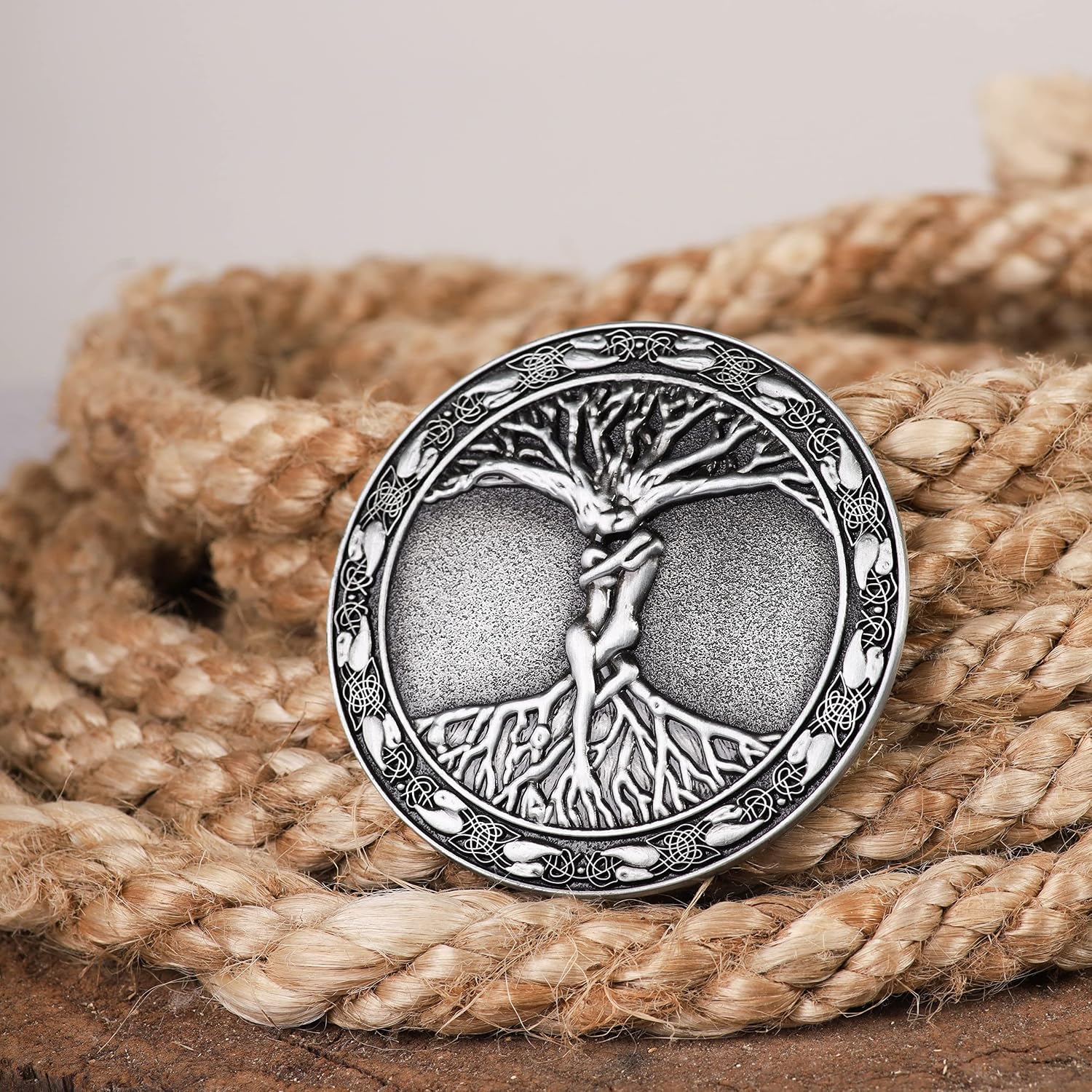 HAQUIL Celtic Tree Of Life Cowboy Round Circle Belt Buckle Stainless Steel Sliver Belt For Men Viking Western Belt