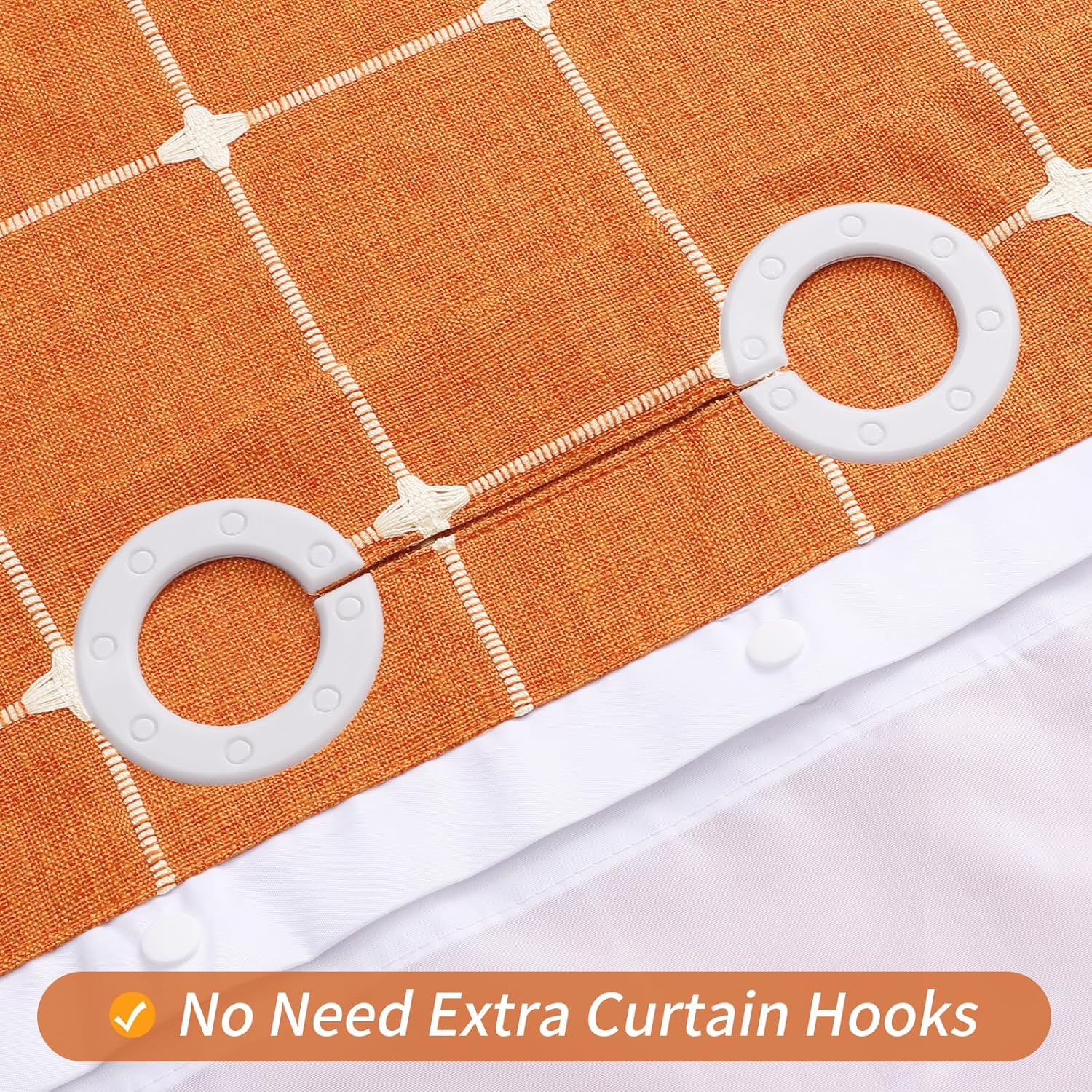 MitoVilla No Hooks Needed Orange Boho Shower Curtain with Snap-in Liner, Farmhouse Cotton Linen Fabric Shower Curtains with Tassels for Rustic Neutral Bathroom Decor, Burnt Orange, 72 x 74