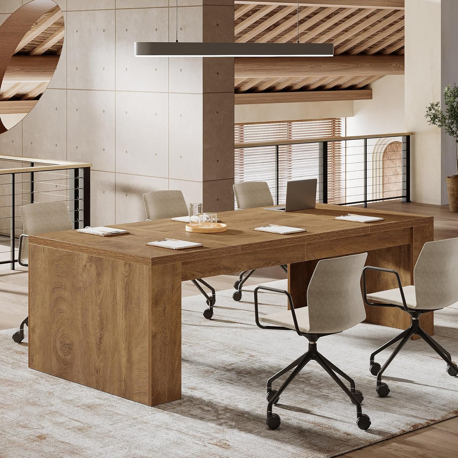 Tribesigns 6 ft Conference Table for 6-8 People, 71-Inch Rectangular Executive Meeting Table for Office, Farmhouse Sturdy Business Desk for Office Conference Room, Brown