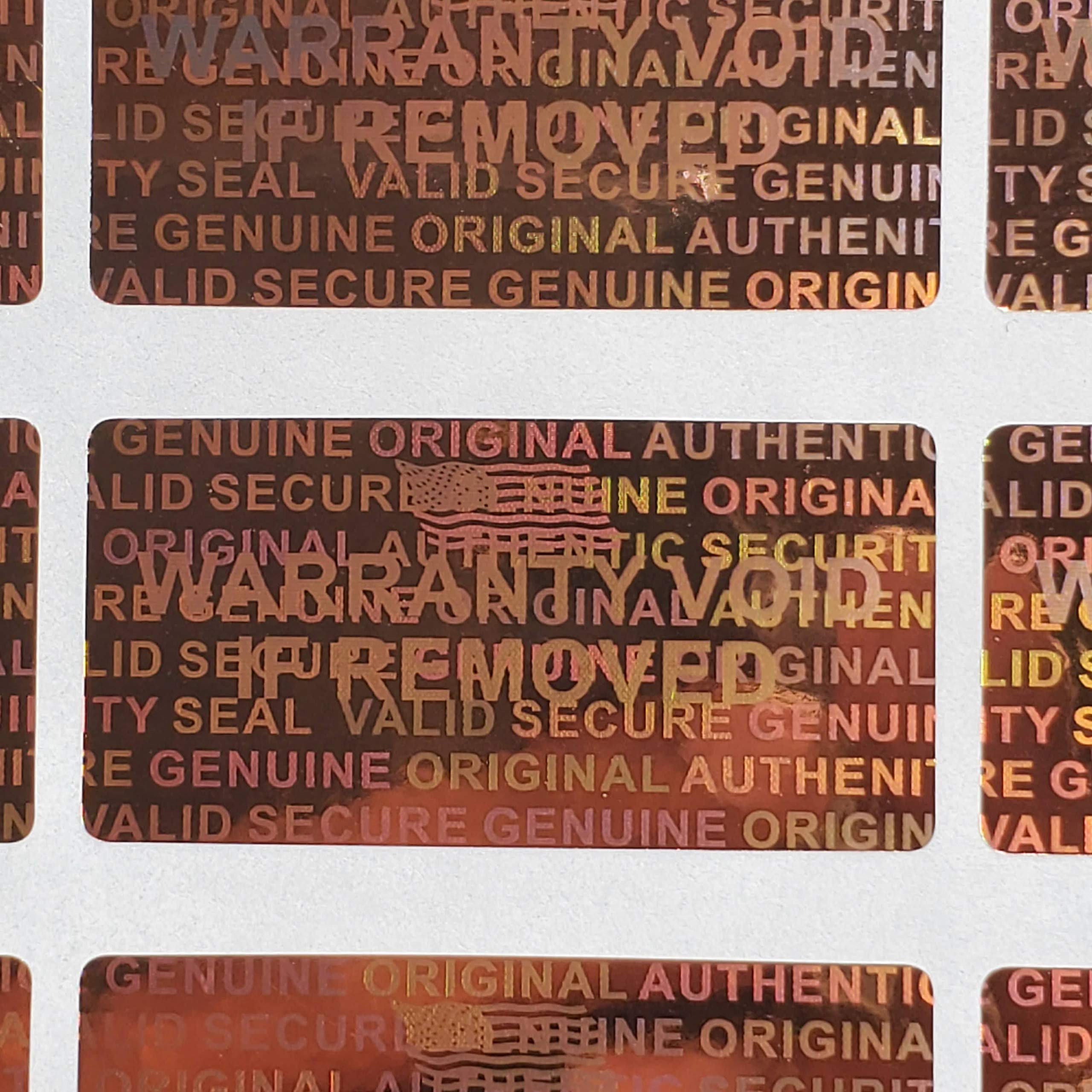 1000 pieczęci zabezpieczających hologram etykiety gwarancyjne widoczne na manipulacje naklejki 15 mm x 30 mm - marka Dealimax (miedź - pomarańczowa)