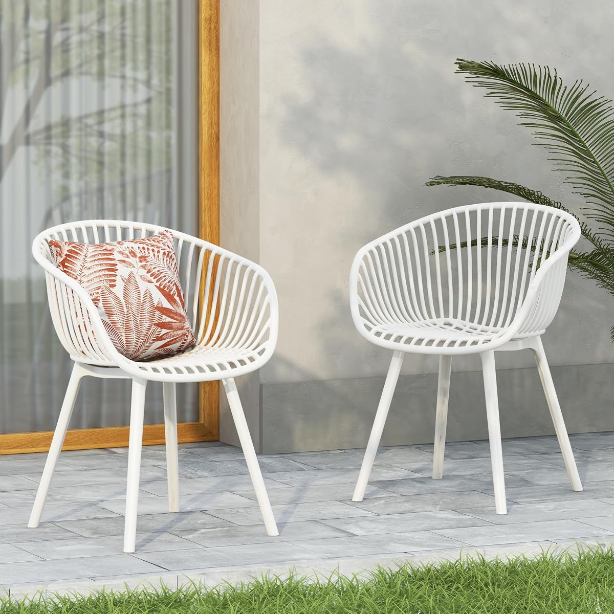 Juego de 2 sillas para patio al aire libre Christopher Knight Home Modern Accent Chair-White – Sillas de salón para balcón o jardín – Diseño de tejido – Asientos elegantes y cómodos para patio trasero o terraza