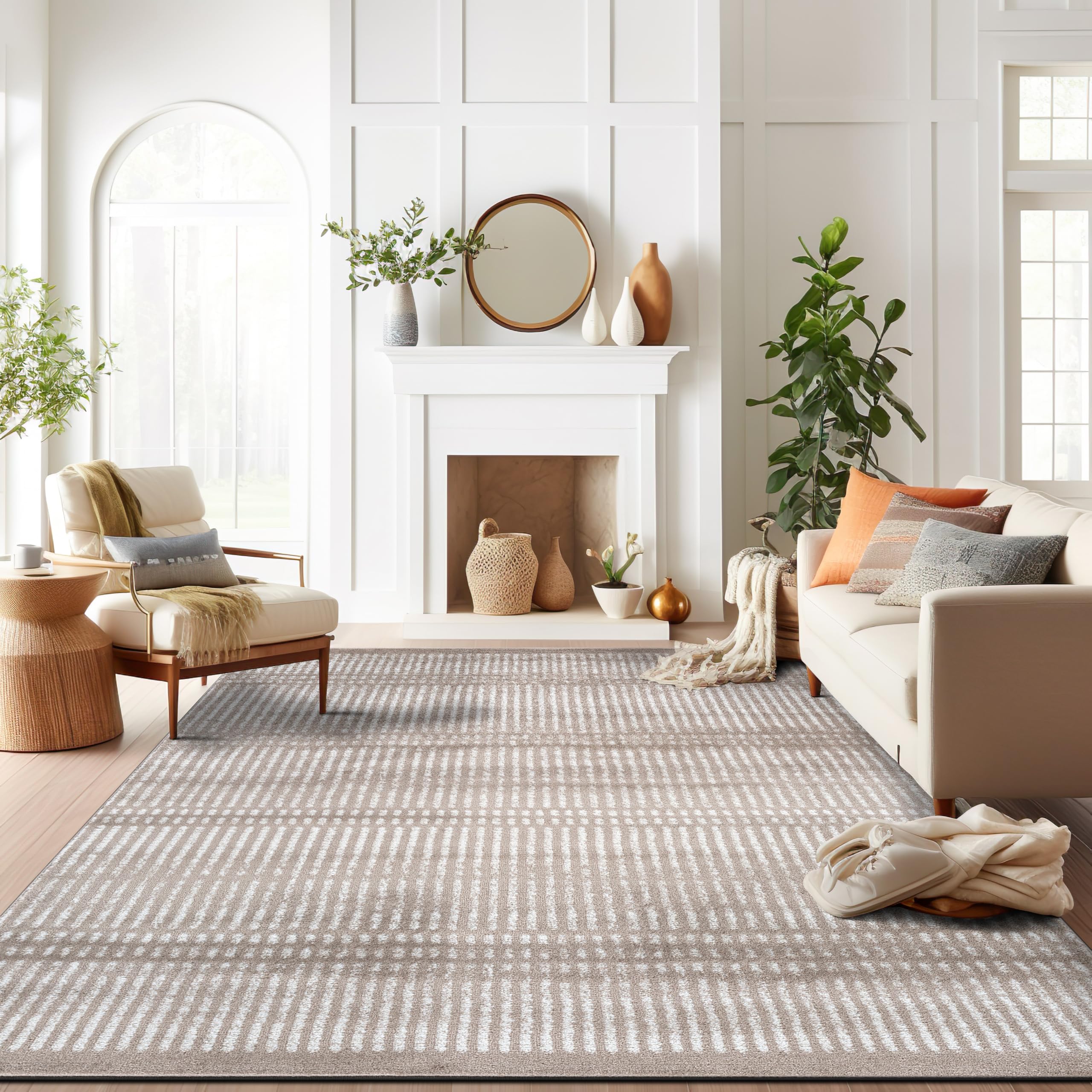 Rugshop Contemporary Stripe Lines High Traffic Living Room,Bedroom,Kitchen, Home Office High Traffic Living Room,Bedroom,Kitchen, Home Office Area Rug