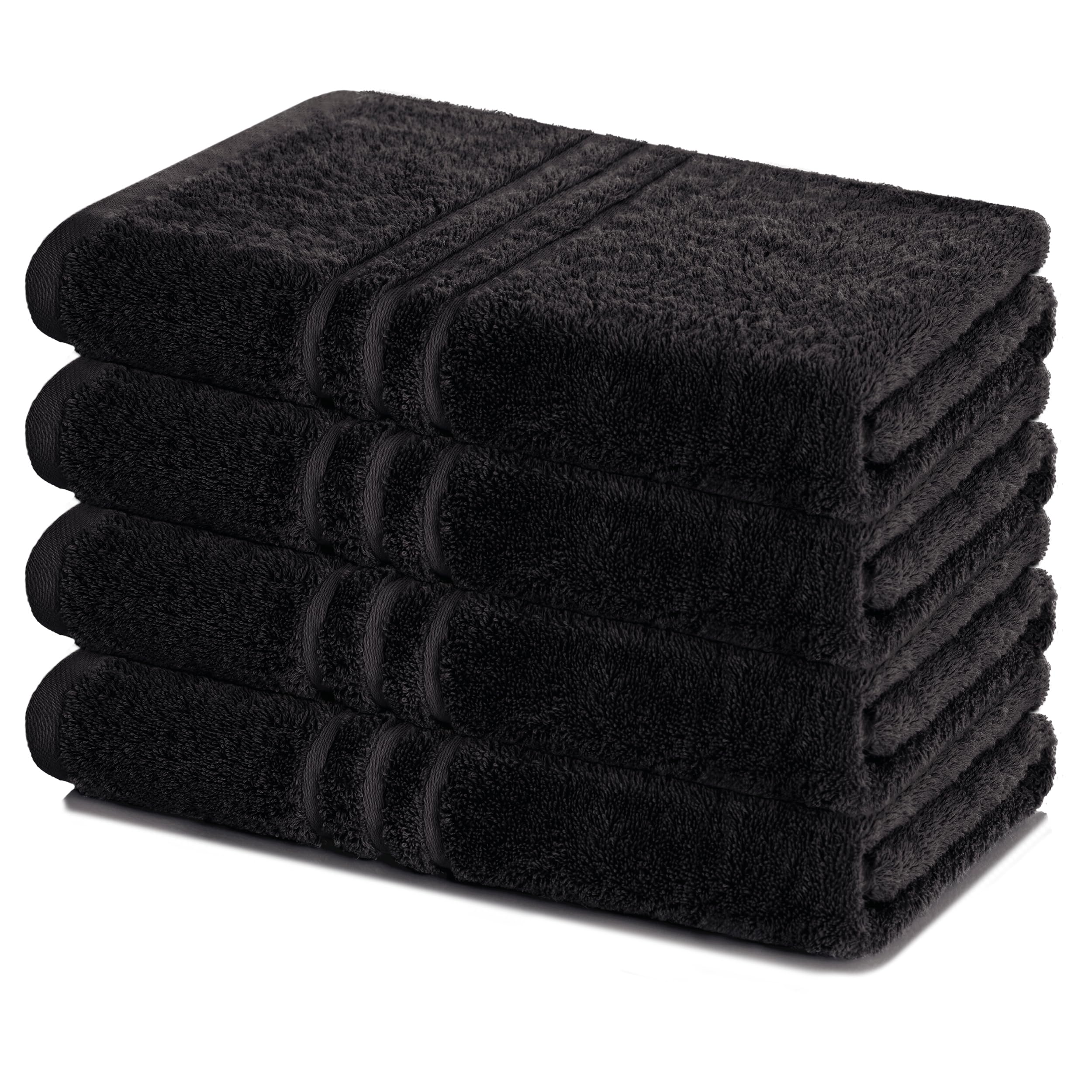Lavea® Juego de 4 Toallas de Baño 70x140 cm en Rizo 100% Algodón – Suaves y Absorbentes – Toallas de Baño Grandes y Toallas de Ducha Ideales para Casa, Hotel y SPA – Negro
