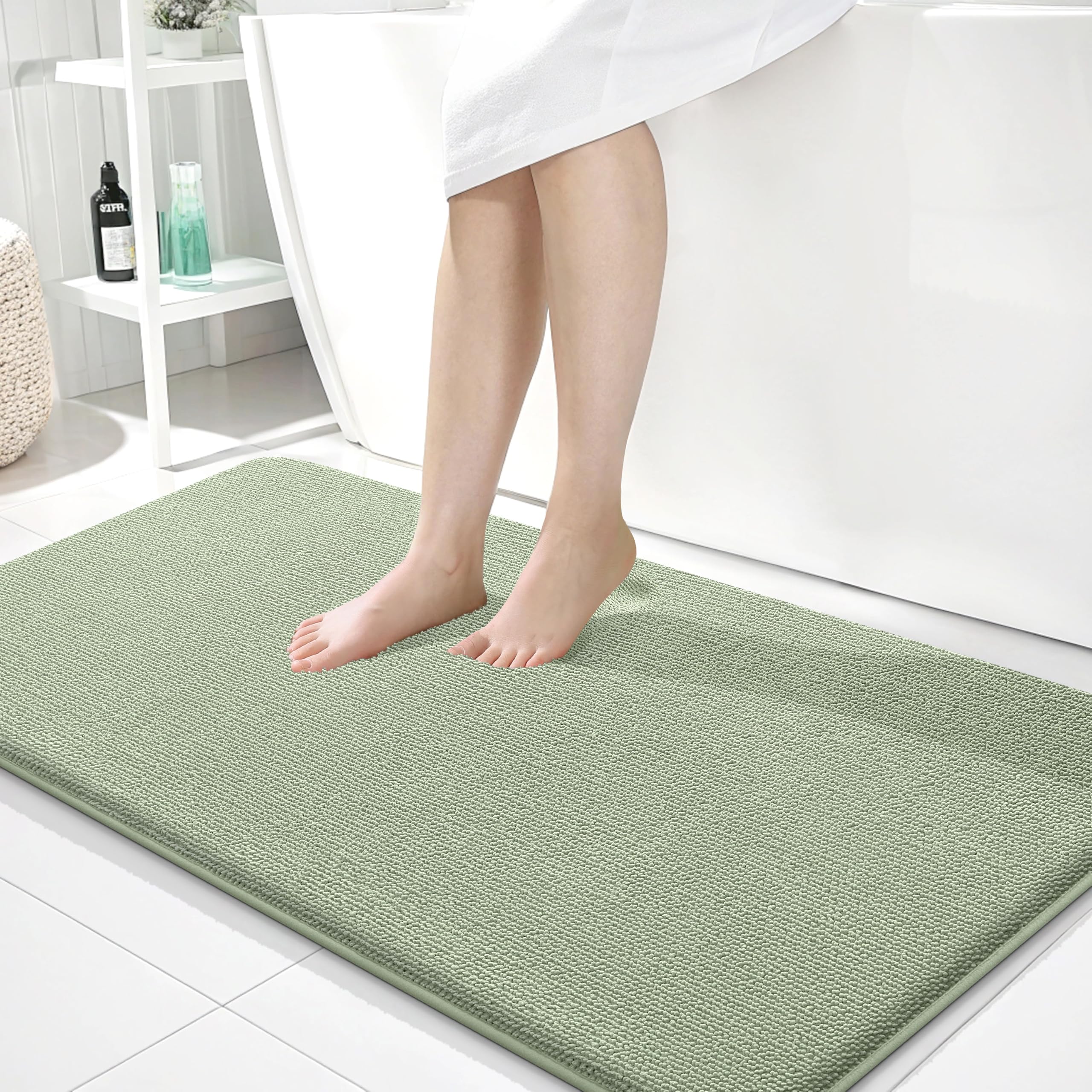 OLANLY Memory Foam Bathroom Runner Rugs 40x24, Absorbent Mat, Sage Green