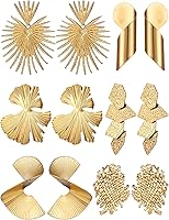 Glenmal 6 Pairs Gold Statement Earrings for Women - Geometric Boho Leaf Dangle Earrings, Versatile Jewelry Gift Set