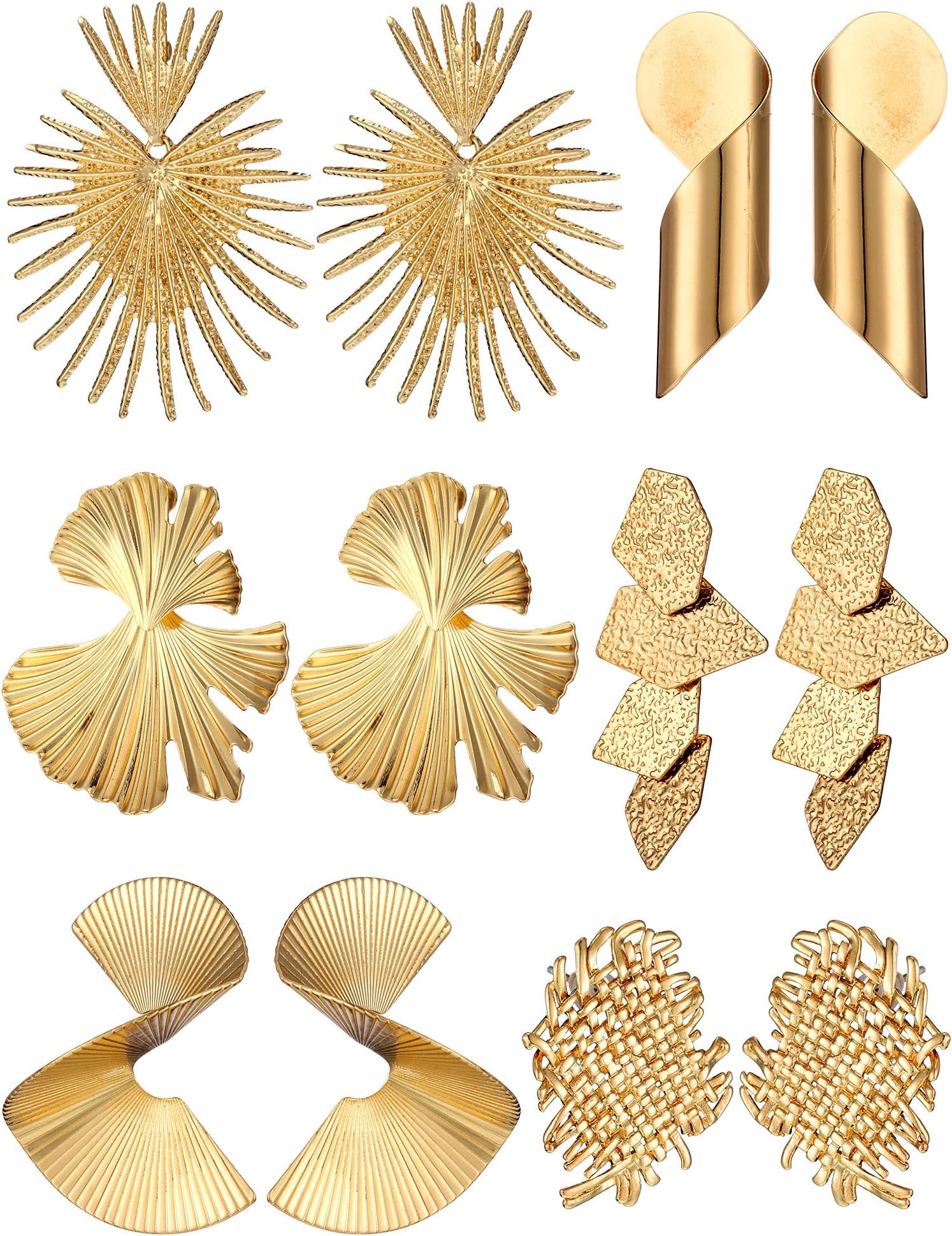 6 Pair Gold Statement Earrings for Women Large Gold Geometric Earrings Woven Twisted Leaf Earring Jewelry Gift