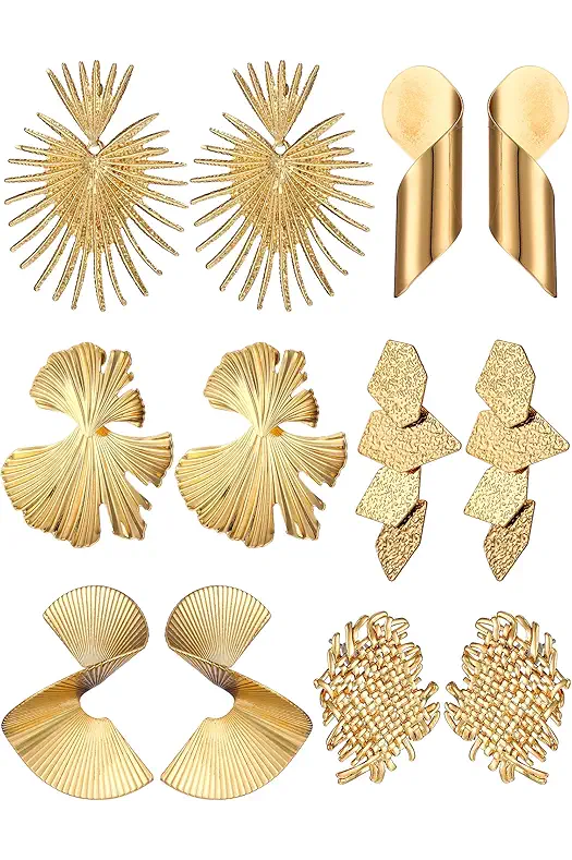 Glenmal 6 Pair Gold Statement Earrings for Women...