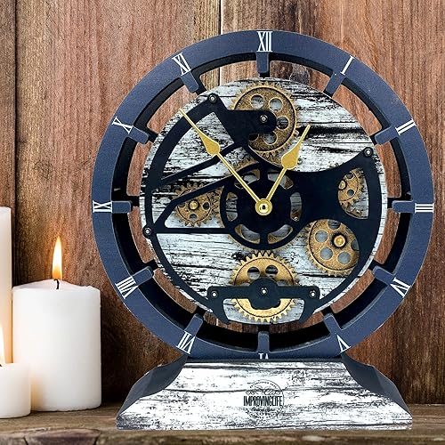 Vista 65 de ImprovingLife The Gears Reloj de escritorio de 10 pulgadas con engranajes móviles reales convertibles en reloj de pared (gris carbón)