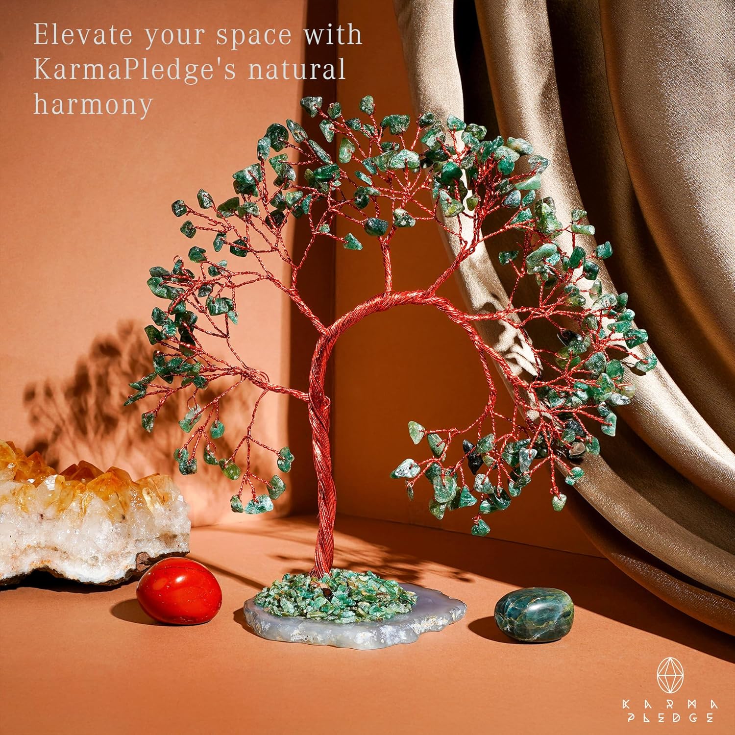 Green Aventurine Crystal Tree of Life, 7 Chakra Healing Crystals Trees, Handcrafted Money Bonsai Tree, Feng Shui Decor, Home and Office Desk Decoration for Positive Energy & Wealth, Spiritual Gifts