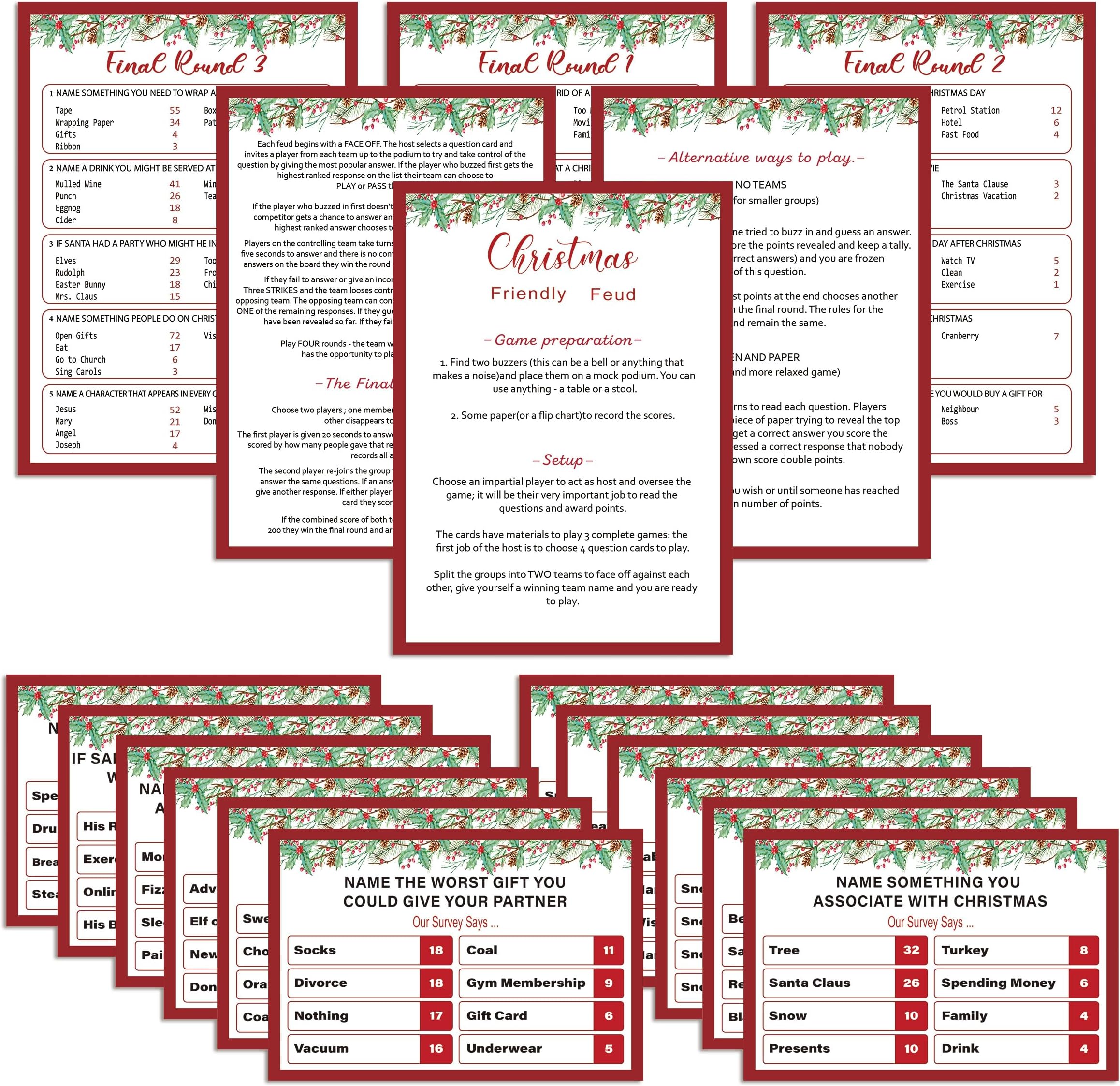 Fun Christmas Friendly Feud Game, Family Games for Adults, Christmas Family Feud Quiz, Christmas Party Game for Family Activity(sdjfg02)