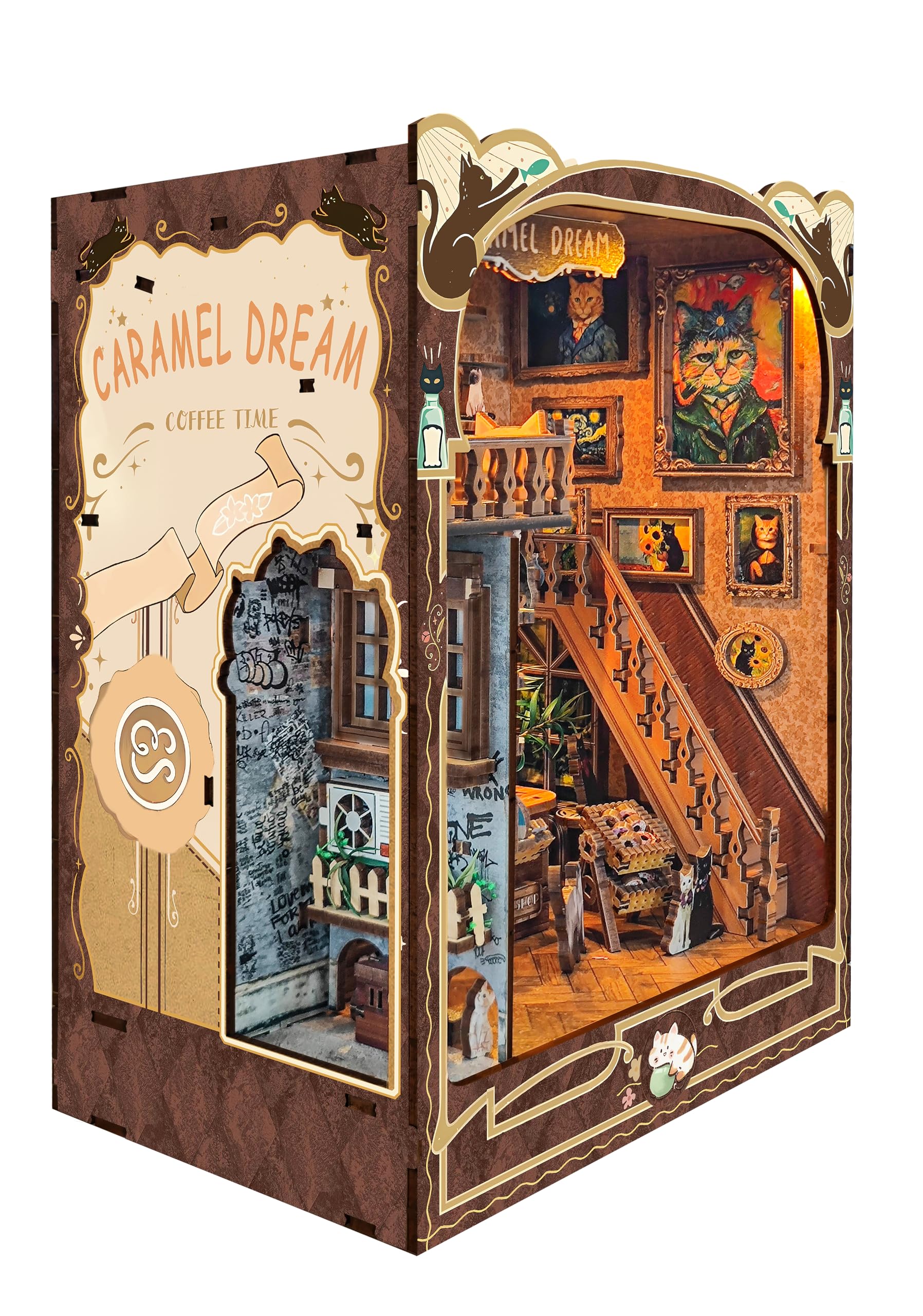 STRUCWOOD Book Nook Kit-DIY Dollhouse Kit Wooden Miniature Studio with Dust Cover Bookshelf Decor 3D Puzzle Book Nooks for Adults to Build Gift (Caramel Dreams)